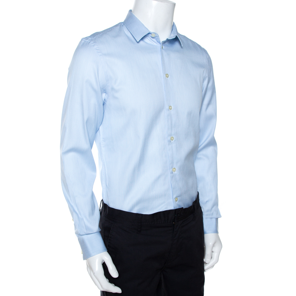 

Emporio Armani Light Blue Striped Cotton Long Sleeve Shirt