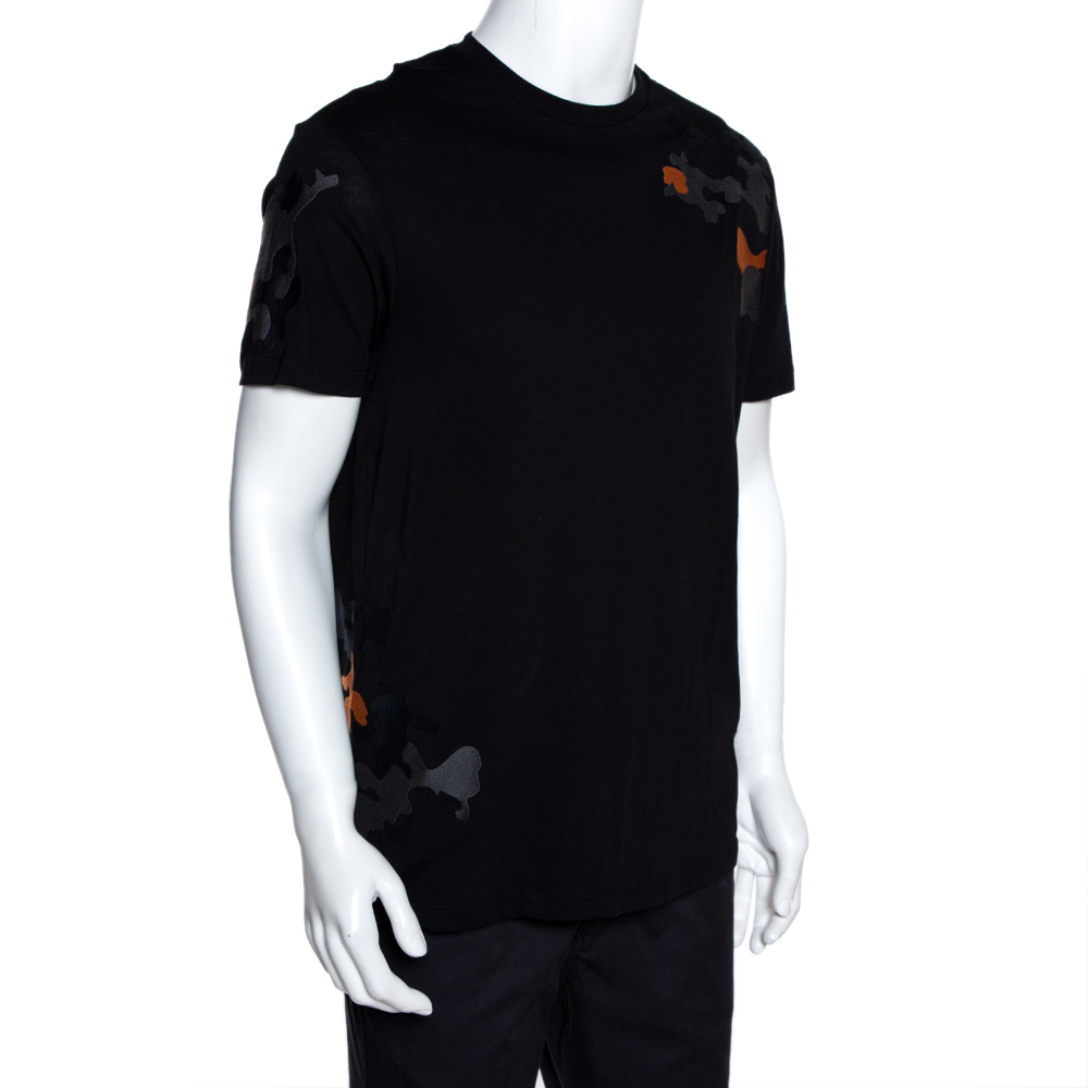 

Emporio Armani Black Cotton Camouflage Embroidered T Shirt