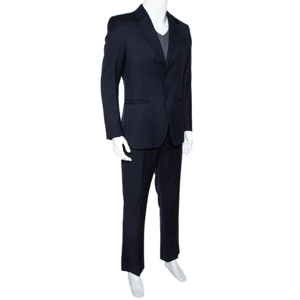 

Emporio Armani Navy Blue Wool Napoli Line Suit