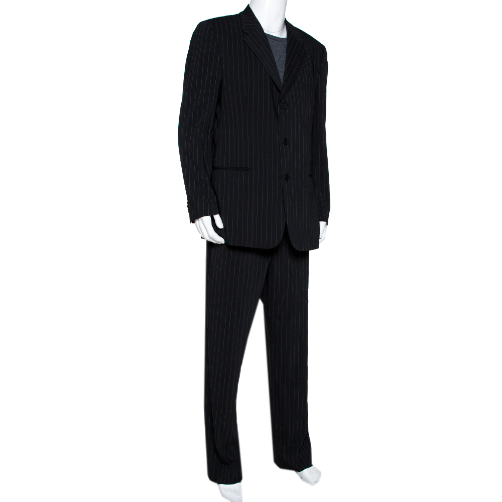 

Emporio Armani Black Pin Striped Wool Blend Tailored Suit