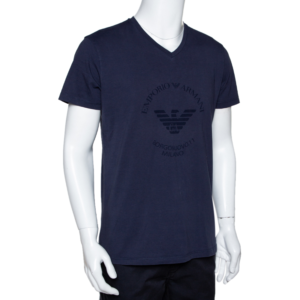 

Emporio Armani Navy Blue Logo Borgonuovo Print Cotton T-Shirt