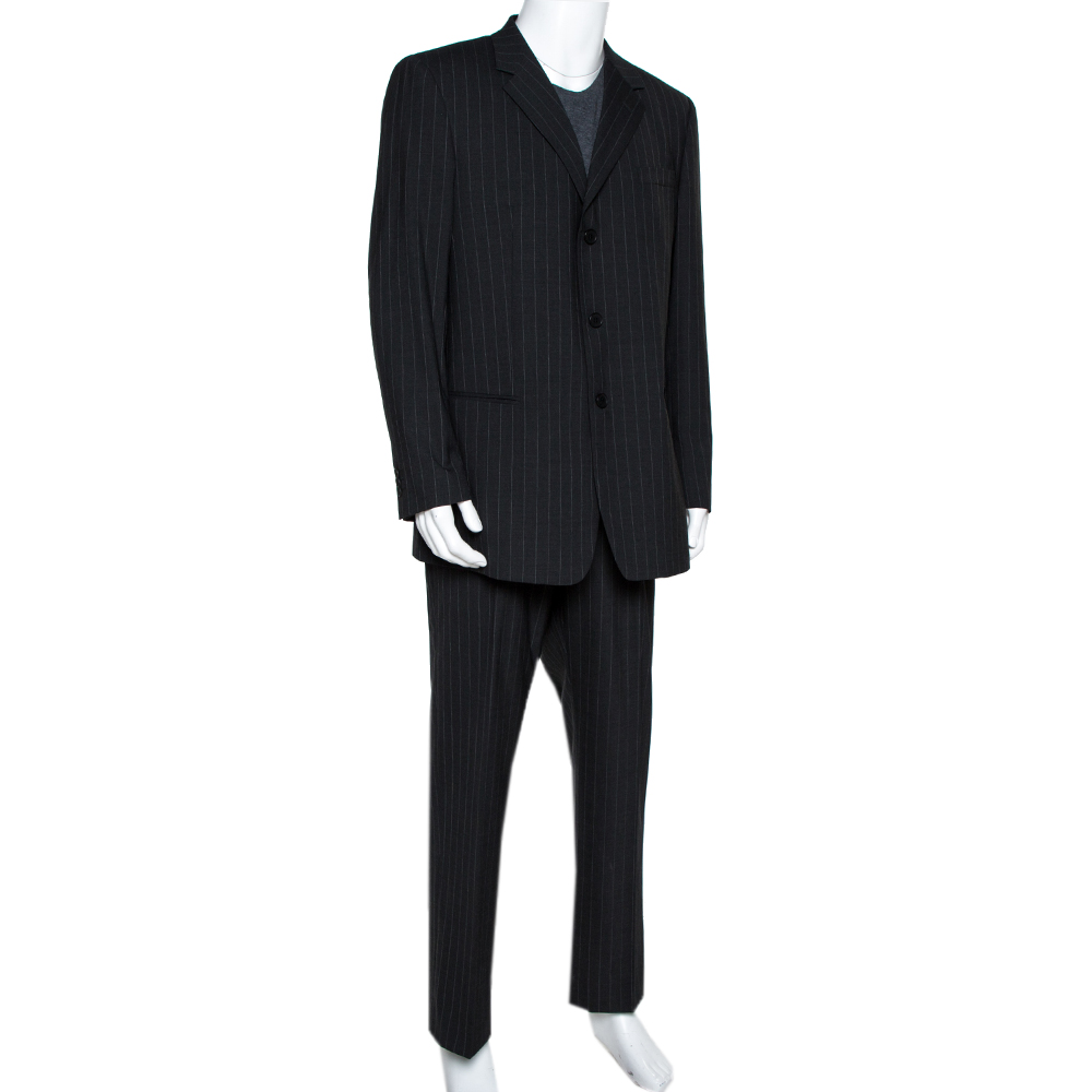 

Emporio Armani Black Pinstriped Wool Blend Tailored Suit