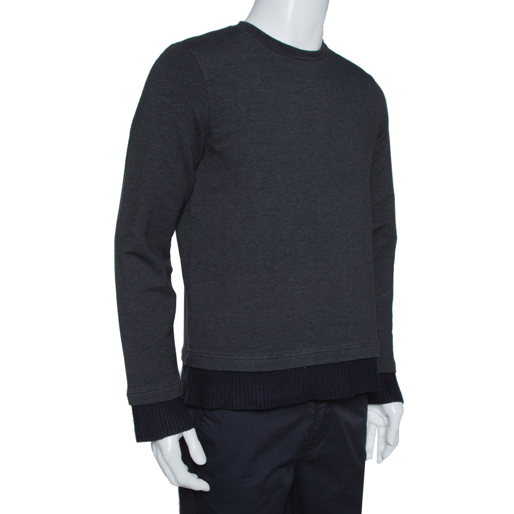

Emporio Armani Charcoal Cotton Knit Rib Trim Detail Crew Neck Sweatshirt, Grey