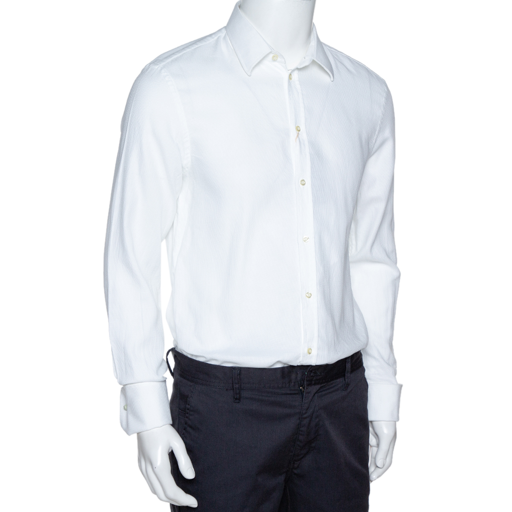 

Emporio Armani White Cotton Jacquard Button Front Shirt