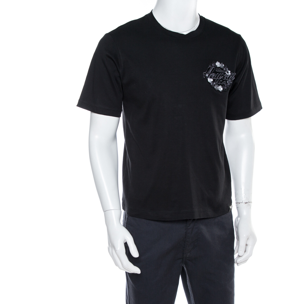 

Emporio Armani Black Cotton Hawaii Patch T-Shirt