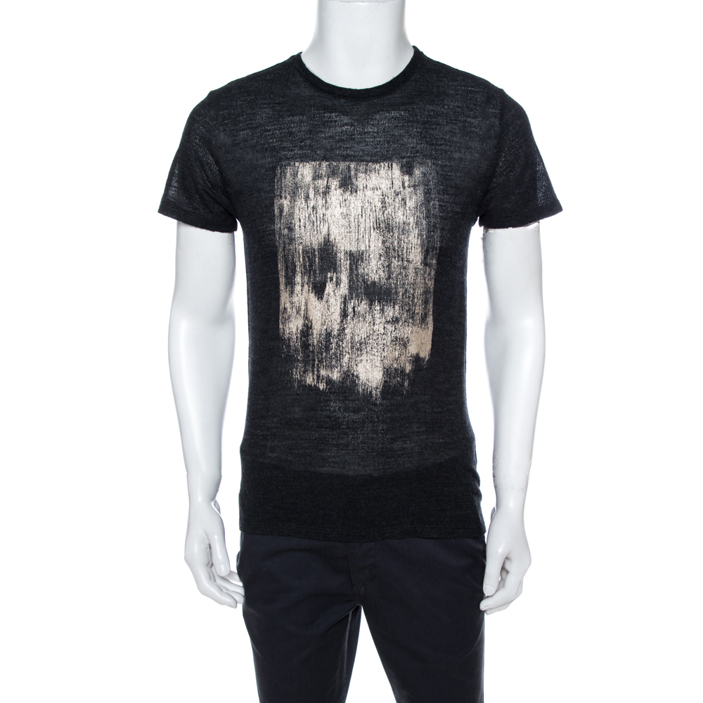 

Emporio Armani Charcoal Grey Knit Abstract Gold Foil Print T Shirt