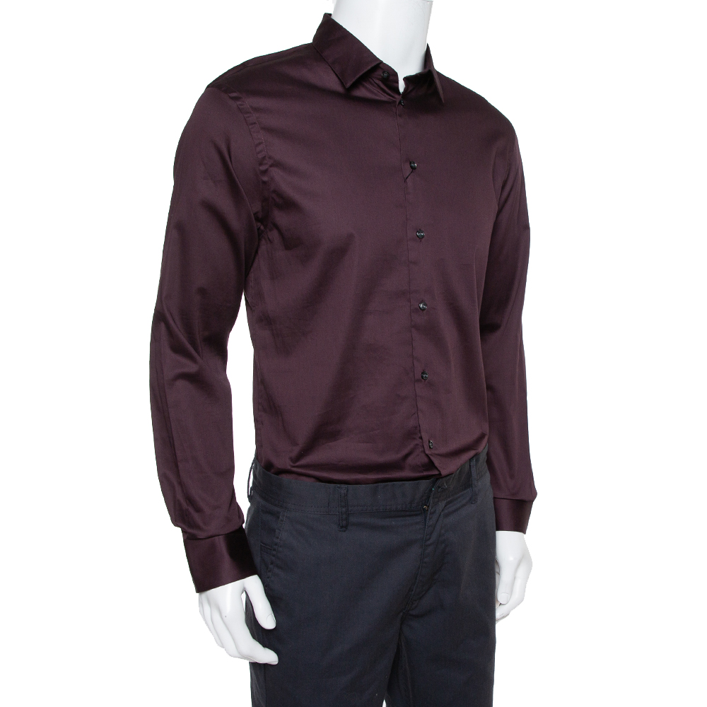 

Emporio Armani Burgundy Cotton Button Front Shirt