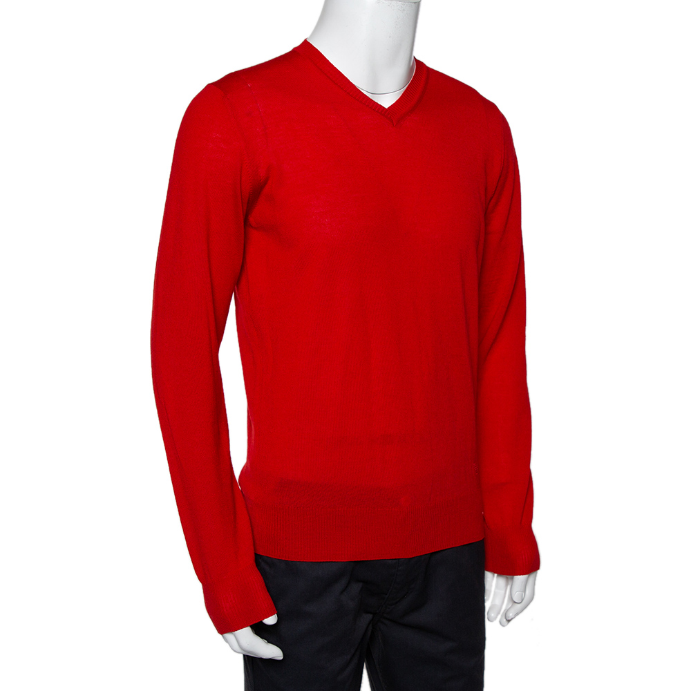 

Emporio Armani Red Wool V-Neck Sweater