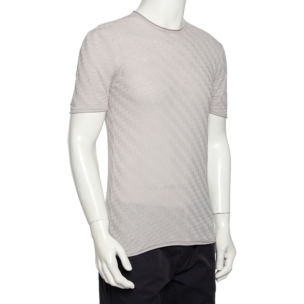 

Emporio Armani Grey Patterned Cotton & Silk Knit Fitted T-Shirt M