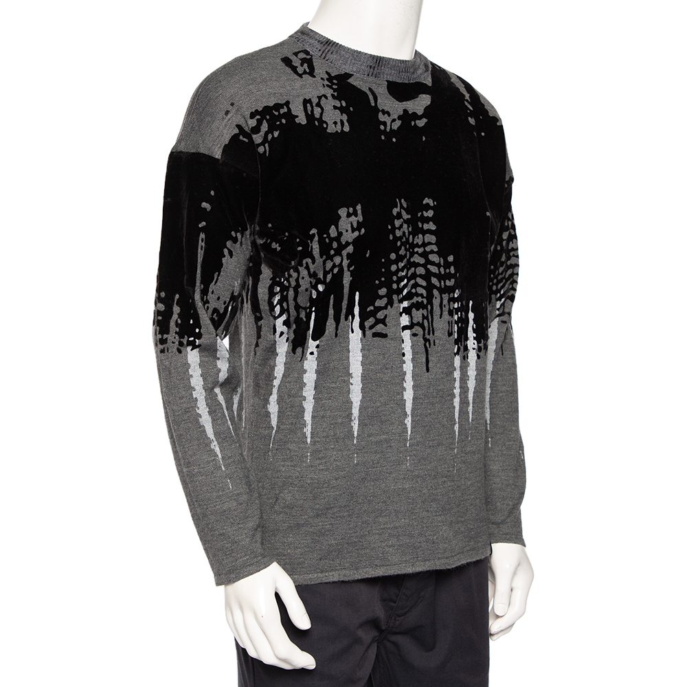 

Emporio Armani Charcoal Grey Wool Contrast Flock Detail Crewneck Sweater