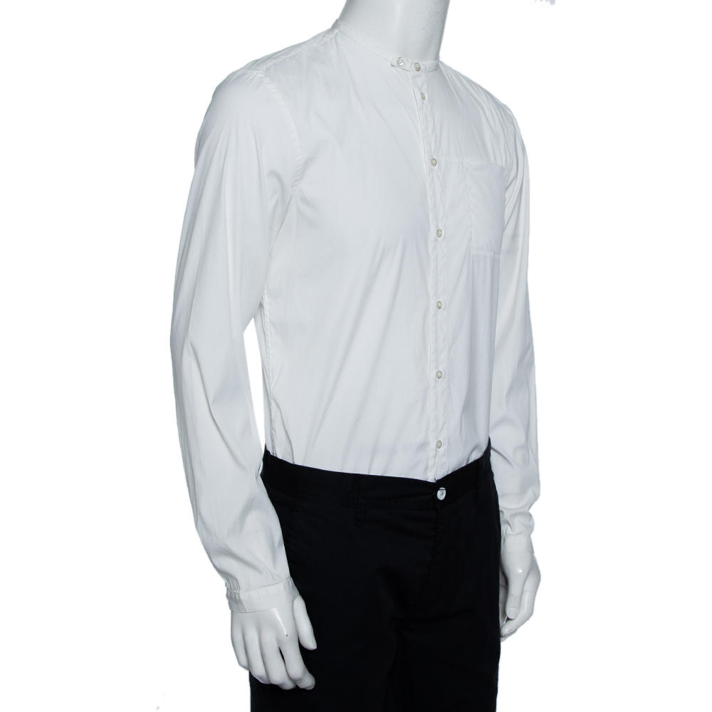 

Emporio Armani White Cotton Stand Collar Button Front Shirt