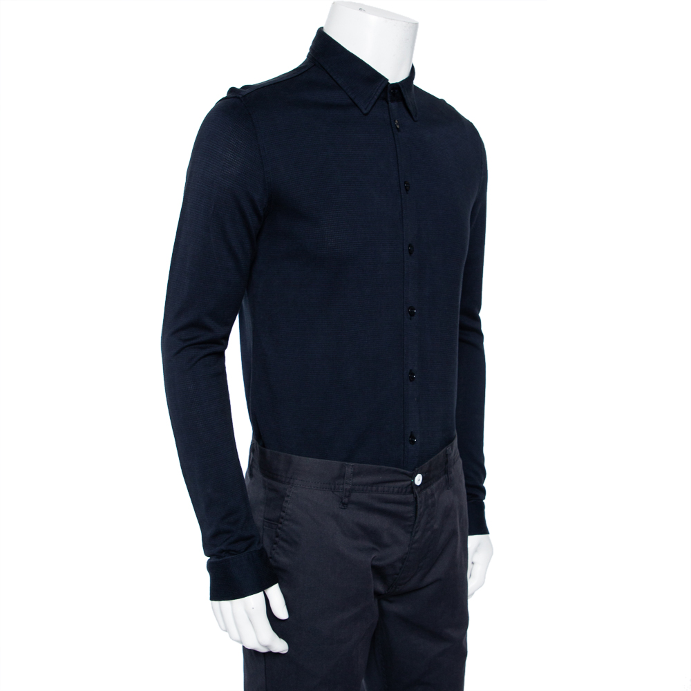 

Emporio Armani Navy Blue Knit Button Front Shirt