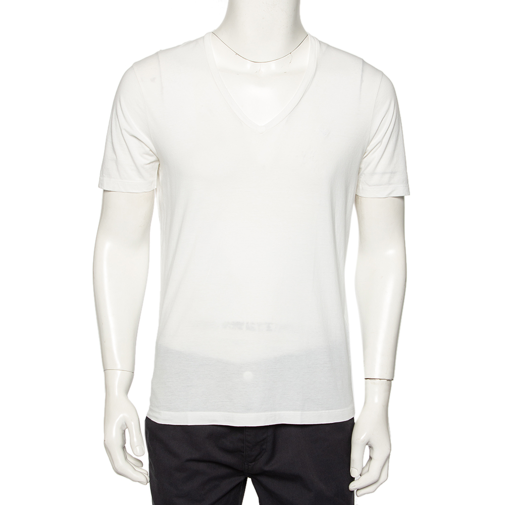 

Emporio Armani White Logo Embroidered Cotton V-Neck T-Shirt