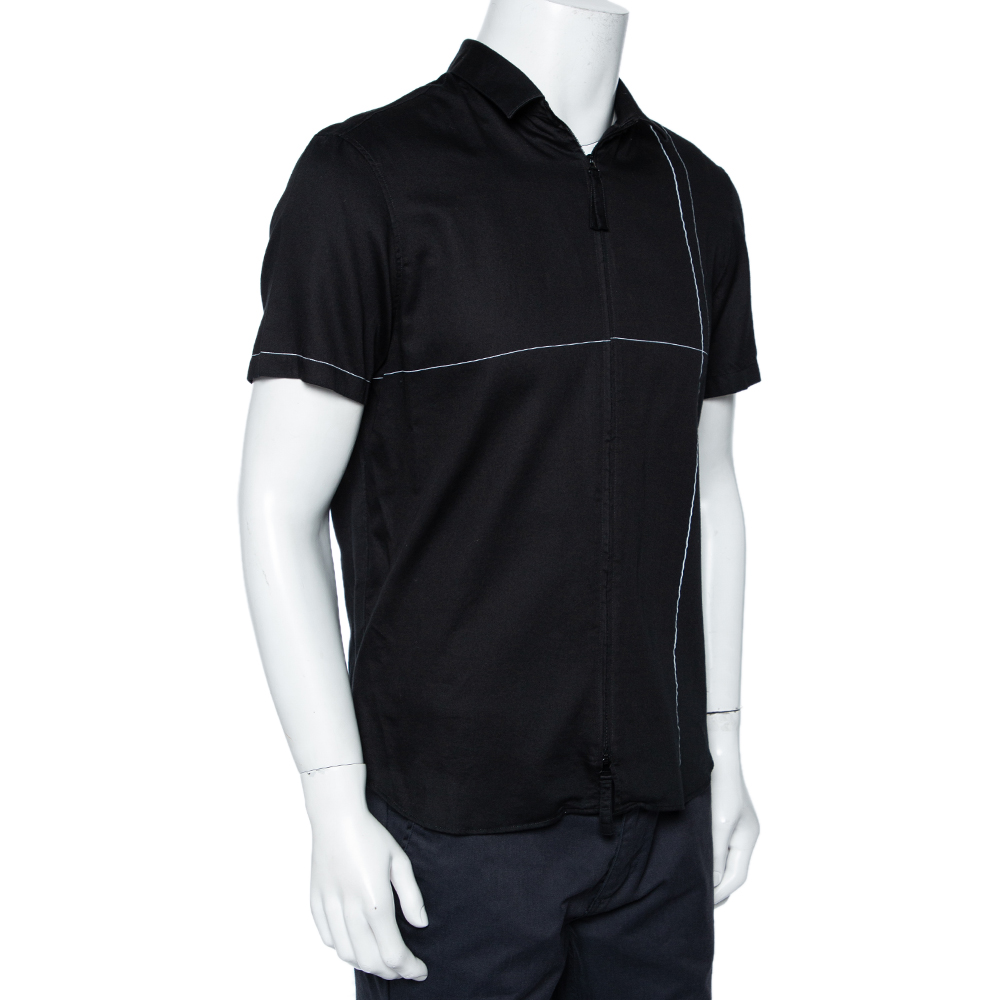 

Emporio Armani Black Printed Cotton Button Front Shirt