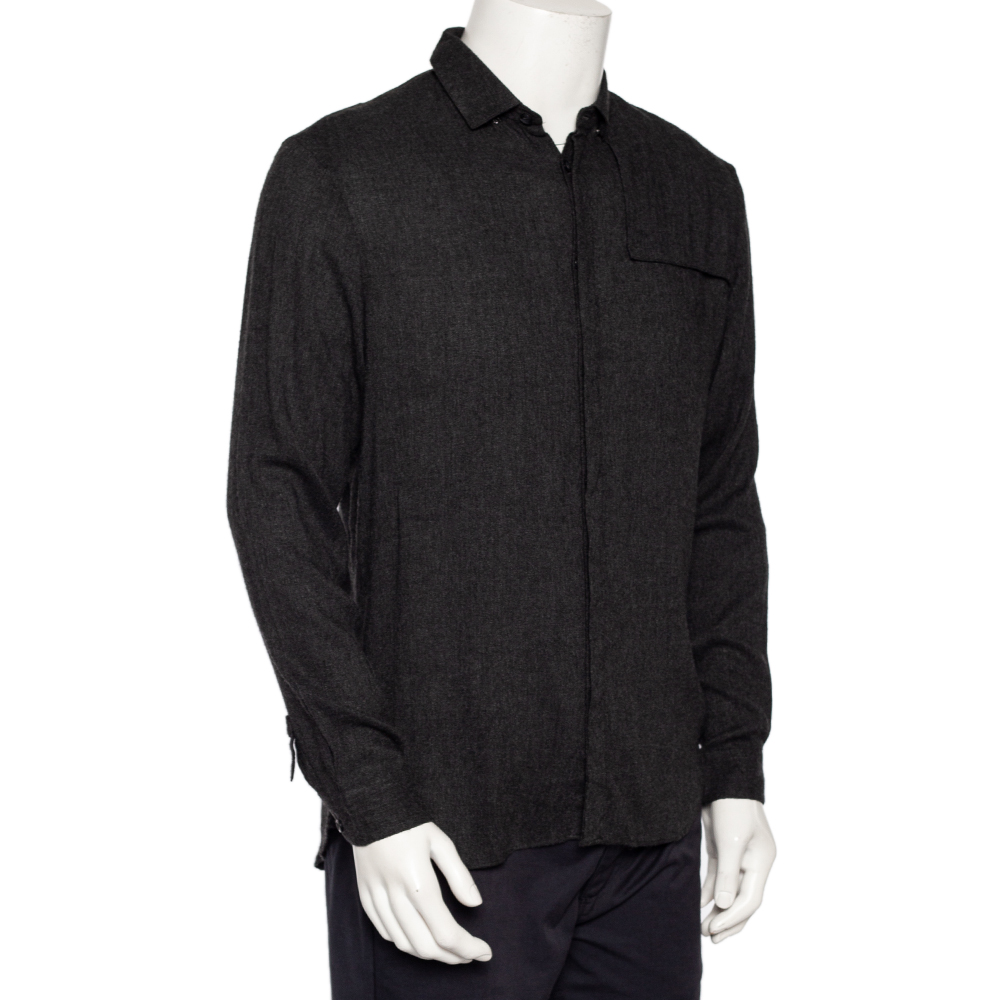 

Emporio Armani Charcoal Grey Wool Overlay Detail Button Front Shirt