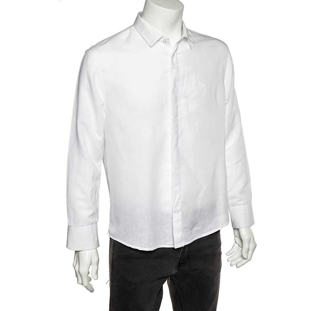 

Emporio Armani White Cotton & Linen Button Front Shirt