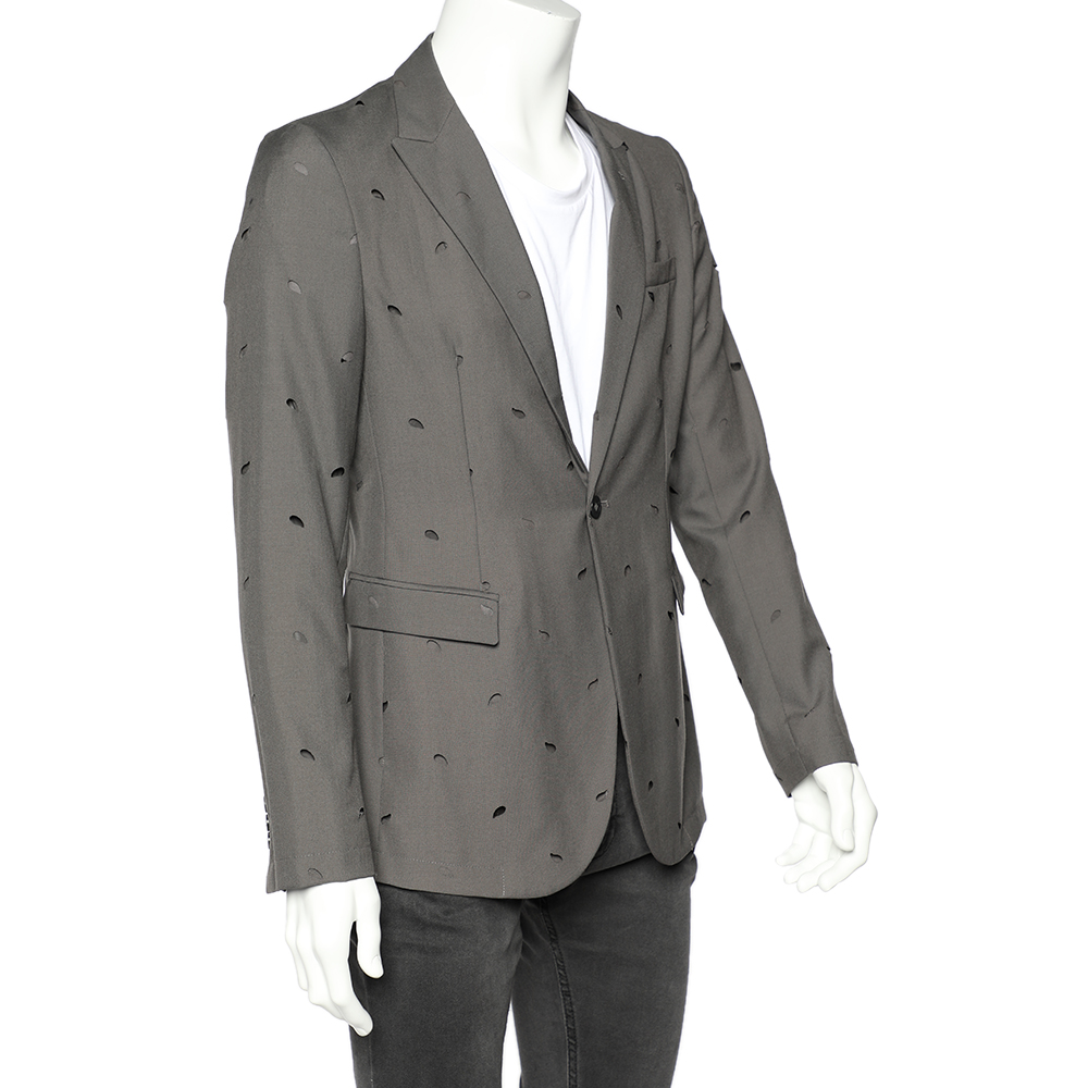 

Emporio Armani Grey Wool Cut-Out Patterned Single Breasted Blazer