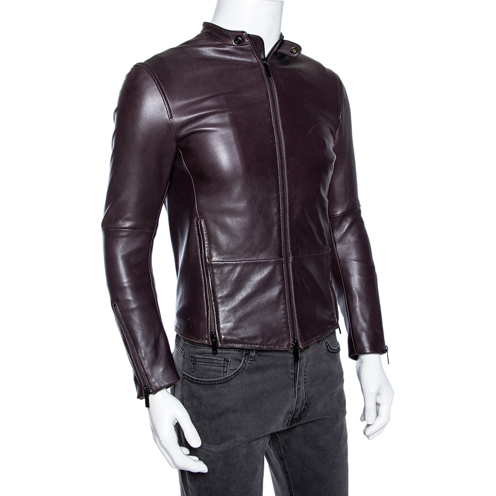 

Emporio Armani Brown Leather Zip Front Jacket