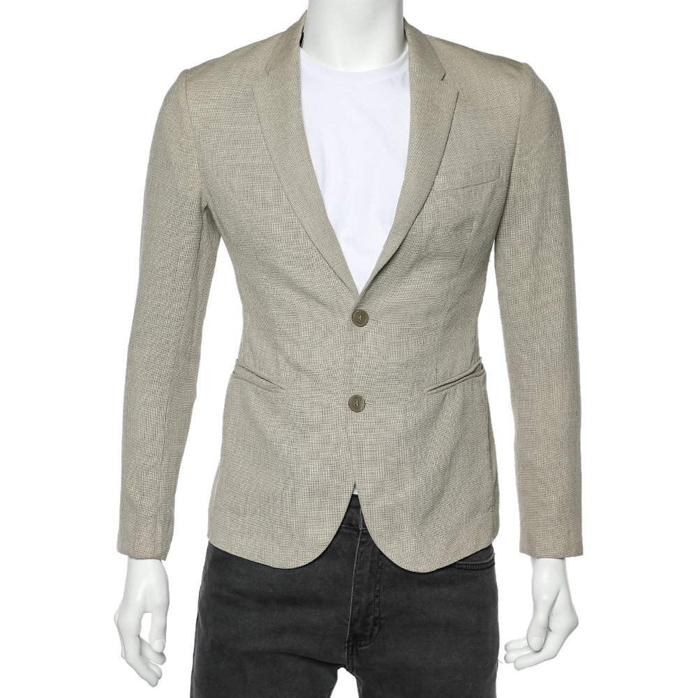 

Emporio Armani Beige Textured Wool Button Front Blazer