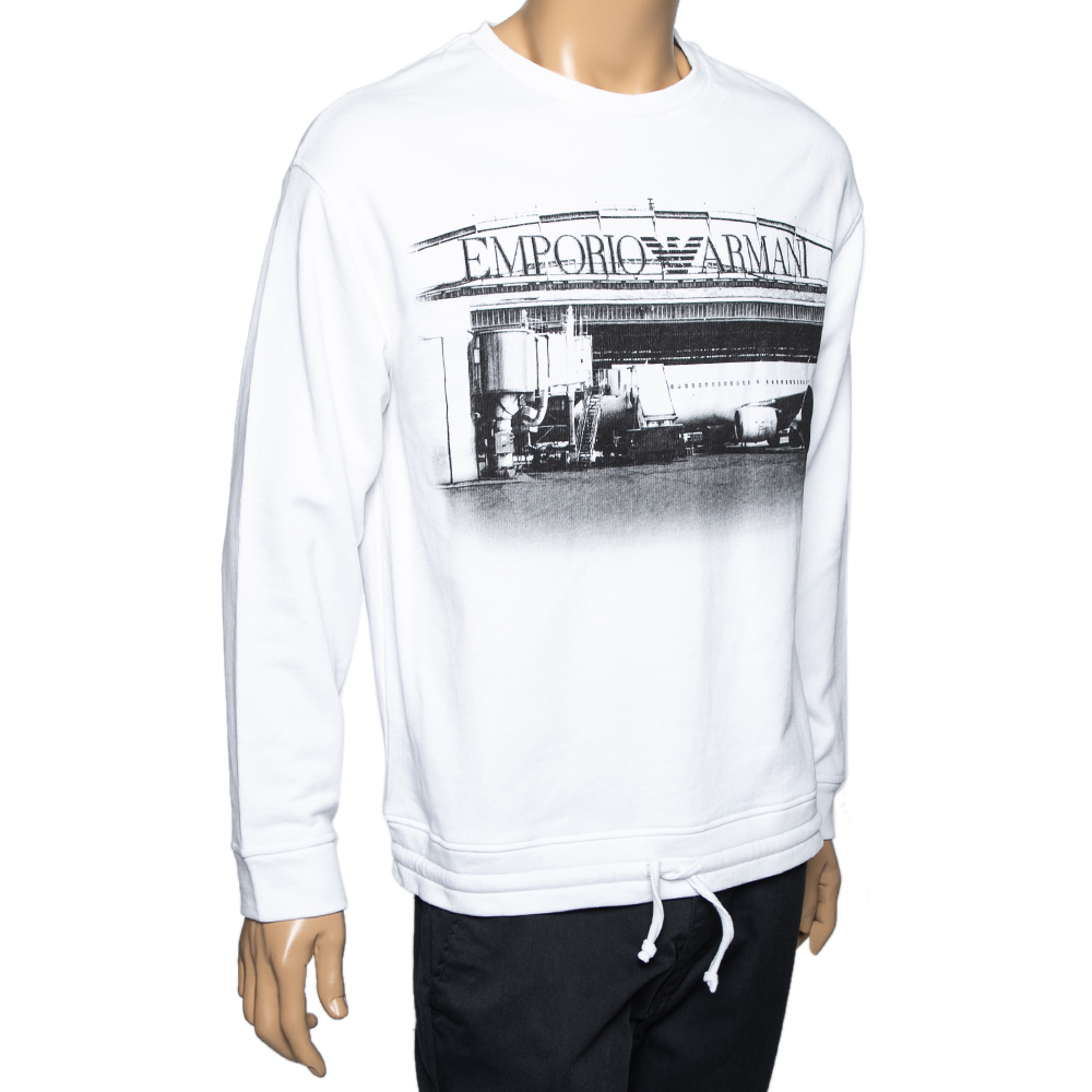 

Emporio Armani White Printed Cotton Crewneck Sweatshirt