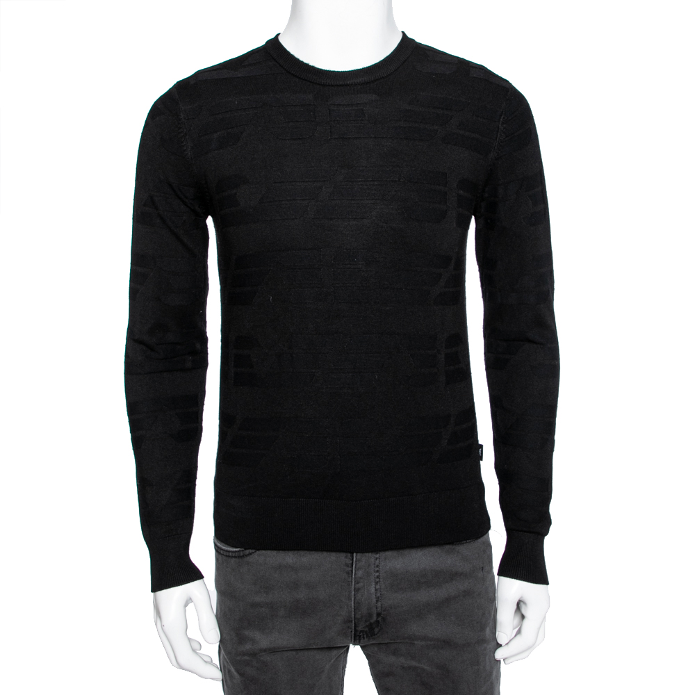 

Emporio Armani Black Textured Knit Long Sleeve Crew Neck Sweater