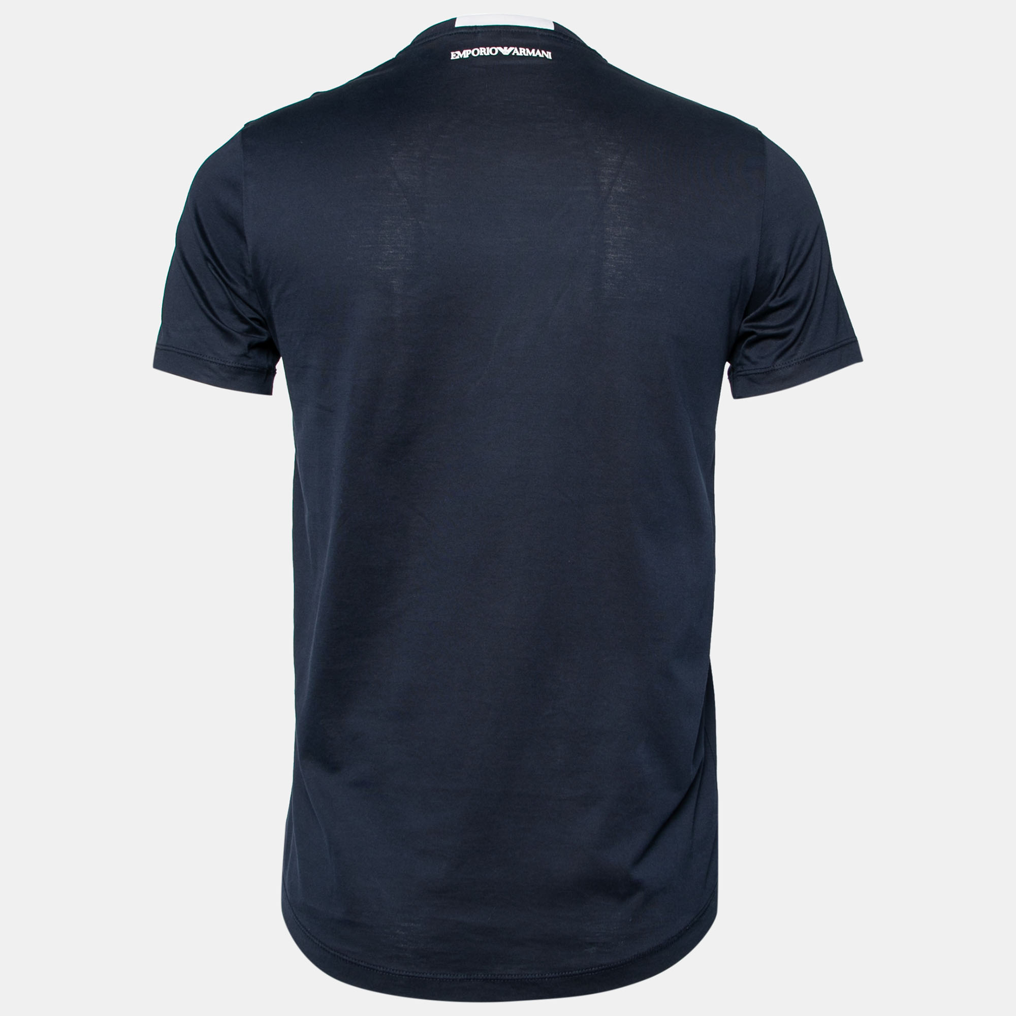 

Emporio Armani Navy Blue Flocked Logo Cotton Short Sleeve T-Shirt