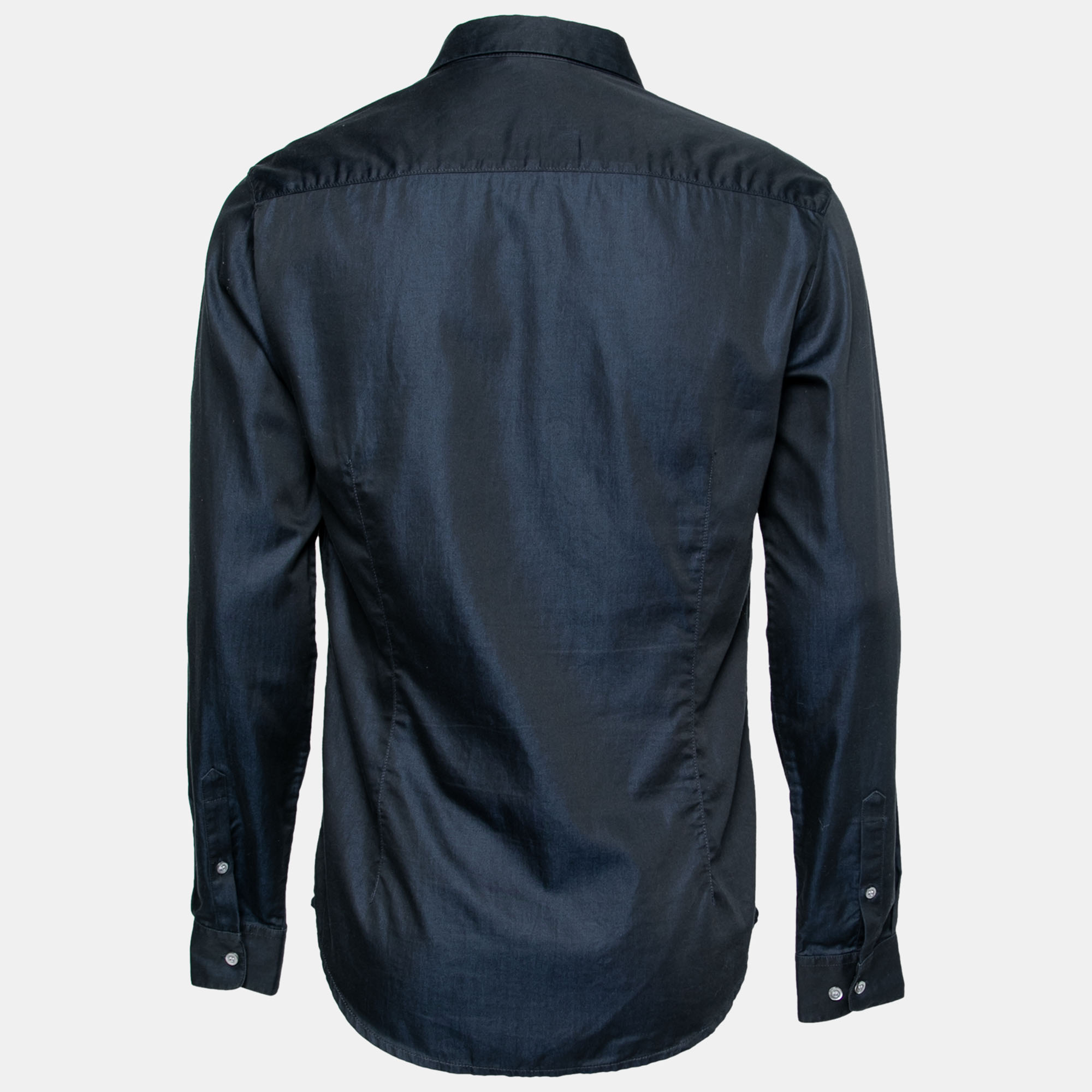 

Emporio Armani Navy Blue Cotton Logo Embroidered Button Front Shirt