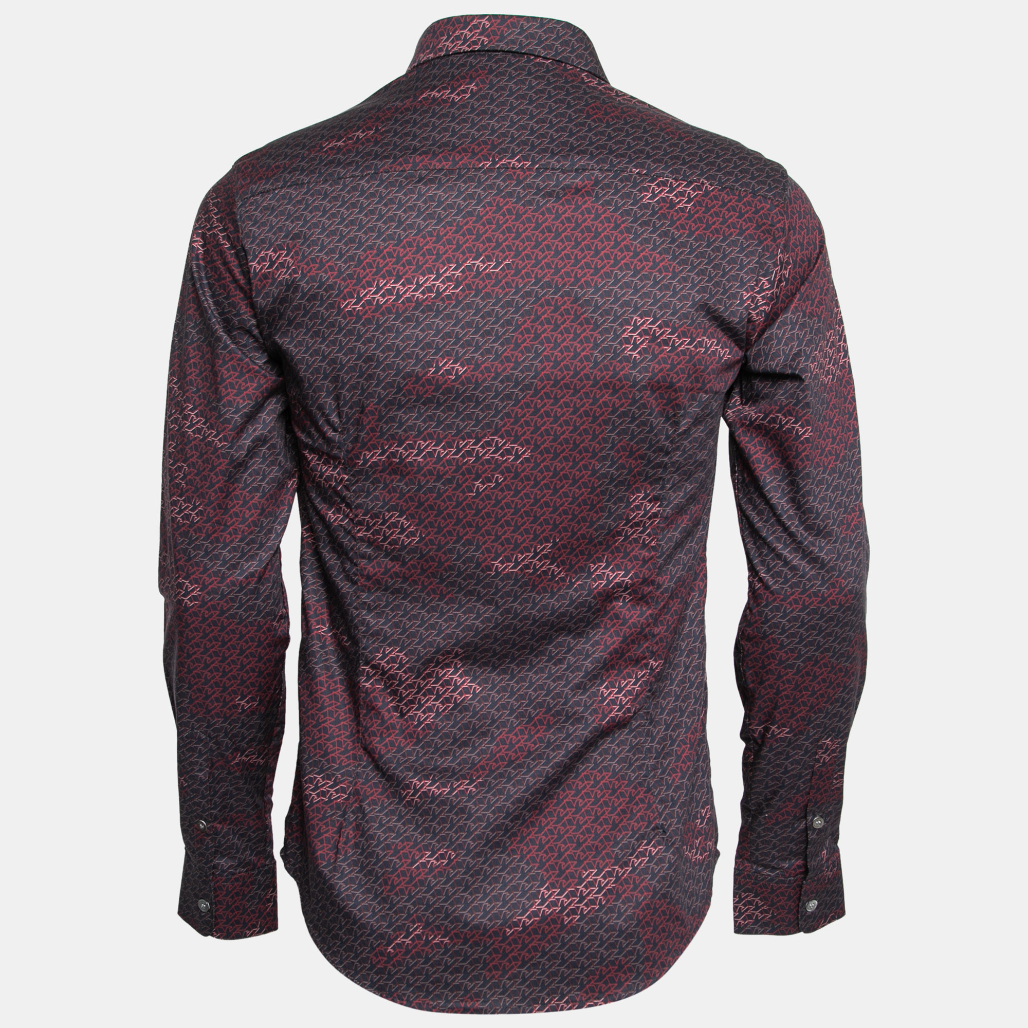 

Emporio Armani Navy Blue & Red Logo Print Button Front Shirt
