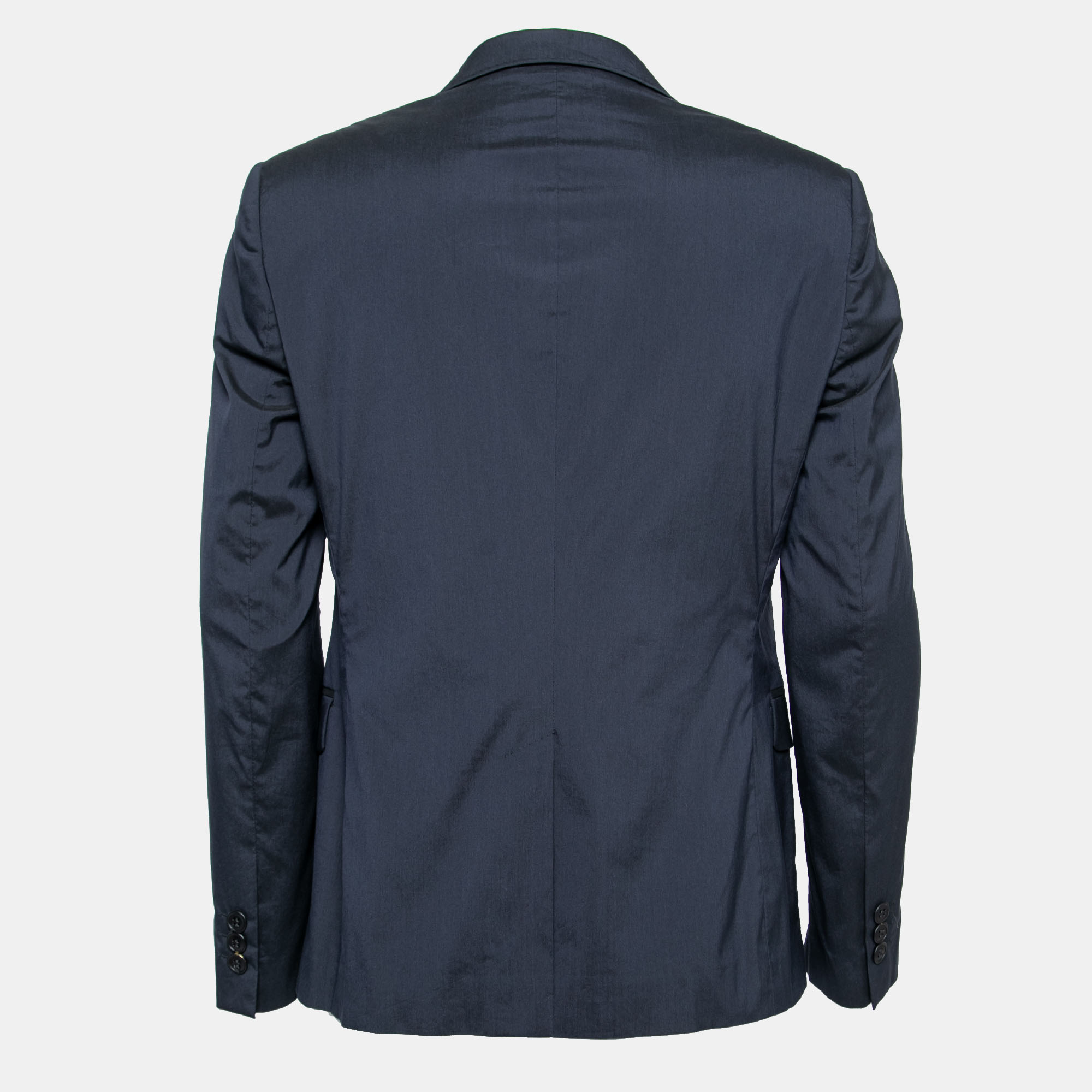 

Emporio Armani Navy Blue Cotton David Line Single Button Blazer