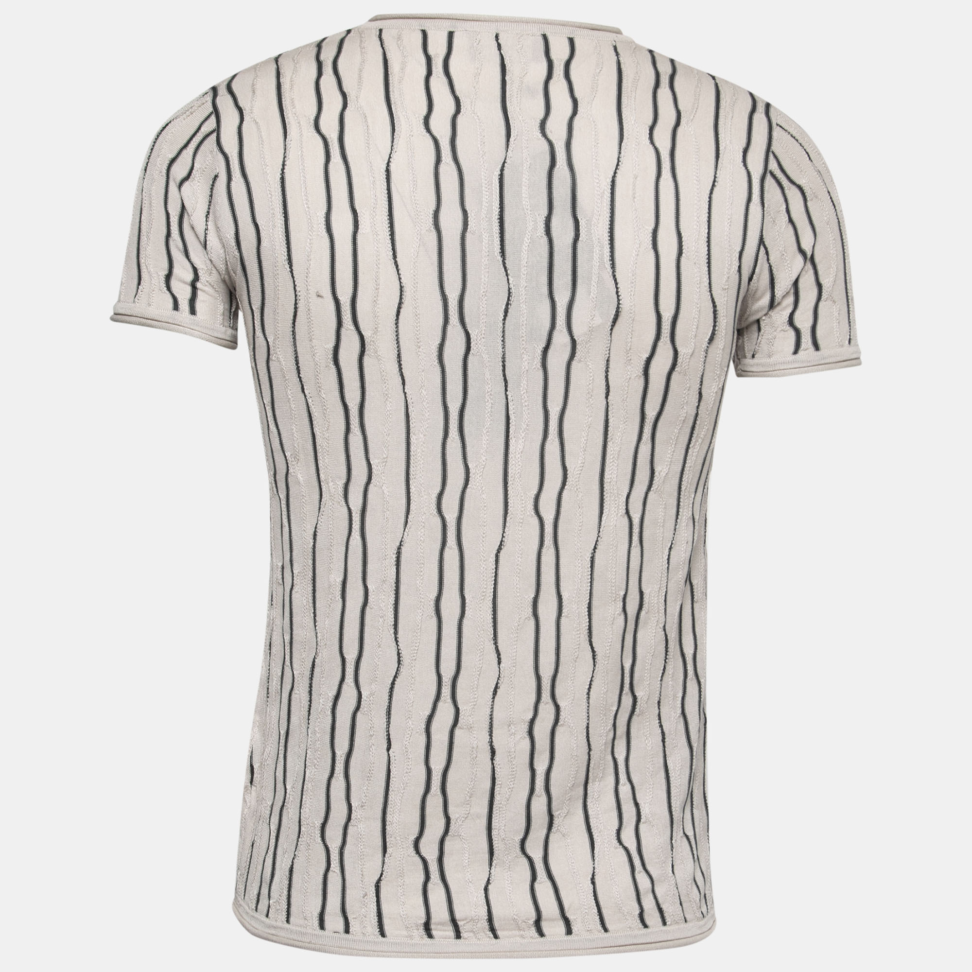 

Emporio Armani Beige Stripe Knit V Neck T-Shirt, Grey