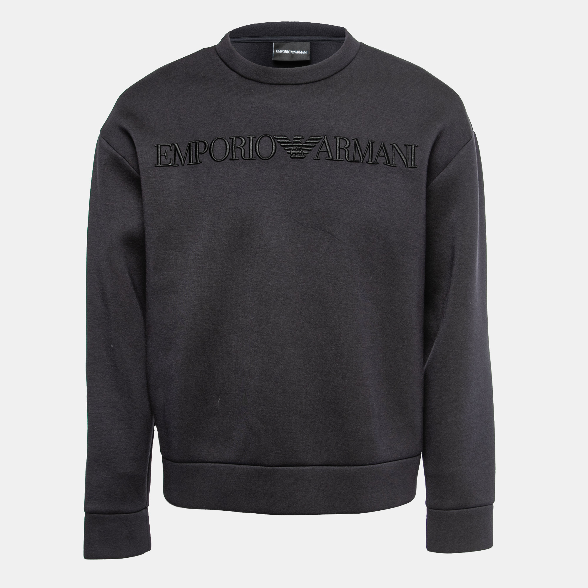 Pre Owned Emporio Armani Dark Blue Neoprene Logo Embroidered Sweatshirt L