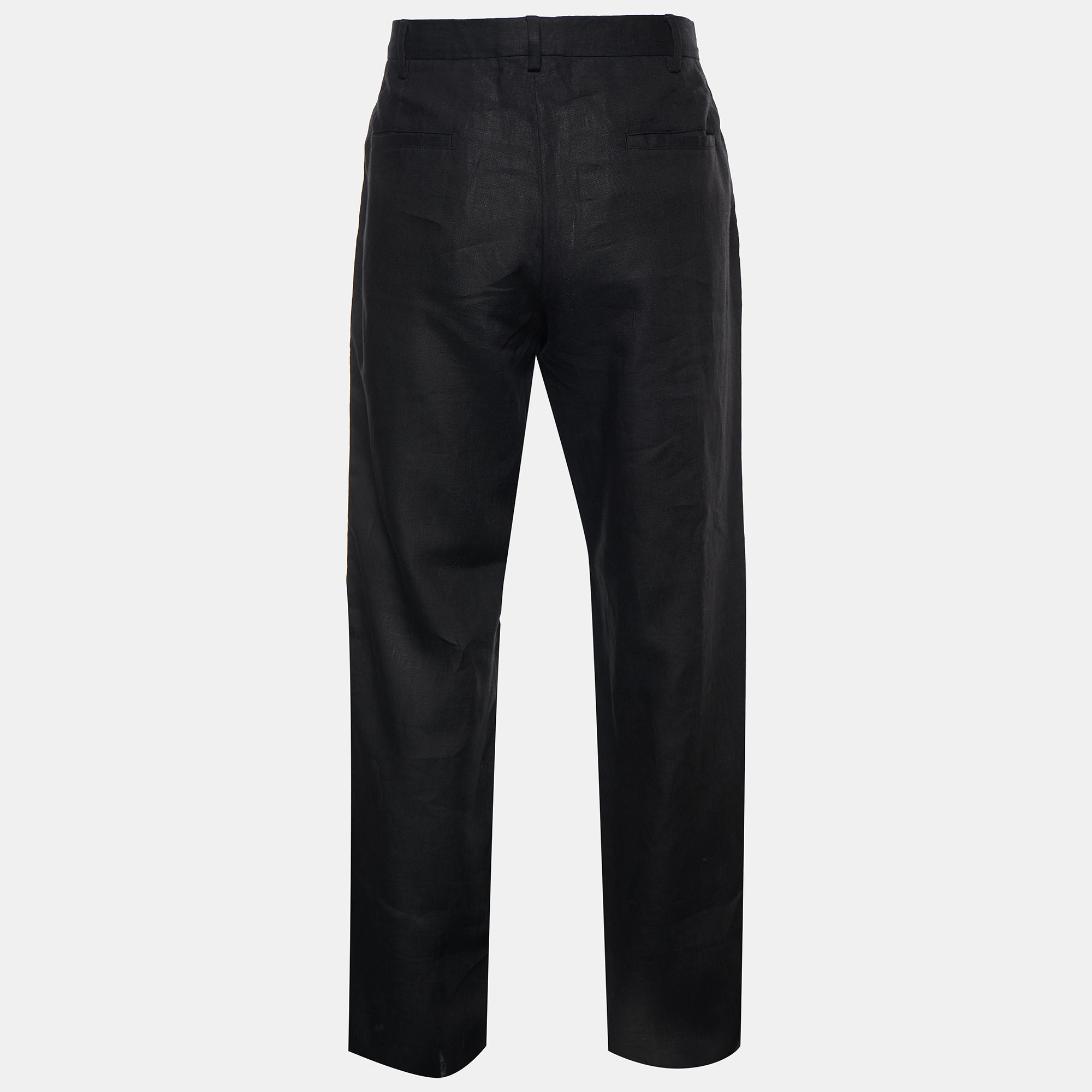

Emporio Armani Black Linen Straight Leg Pants