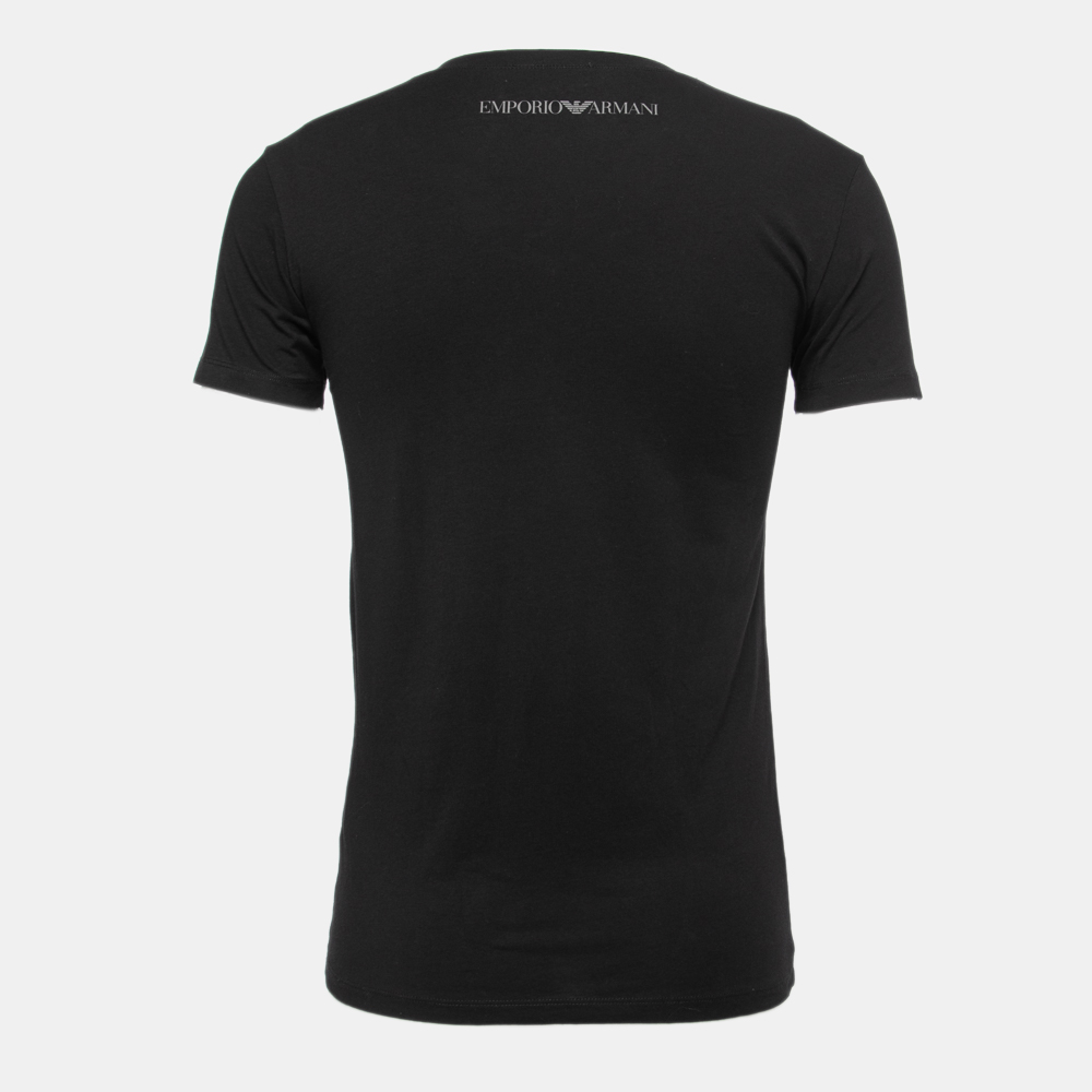 

Emporio Armani Black Graphic Print Cotton Knit V Neck T-Shirt