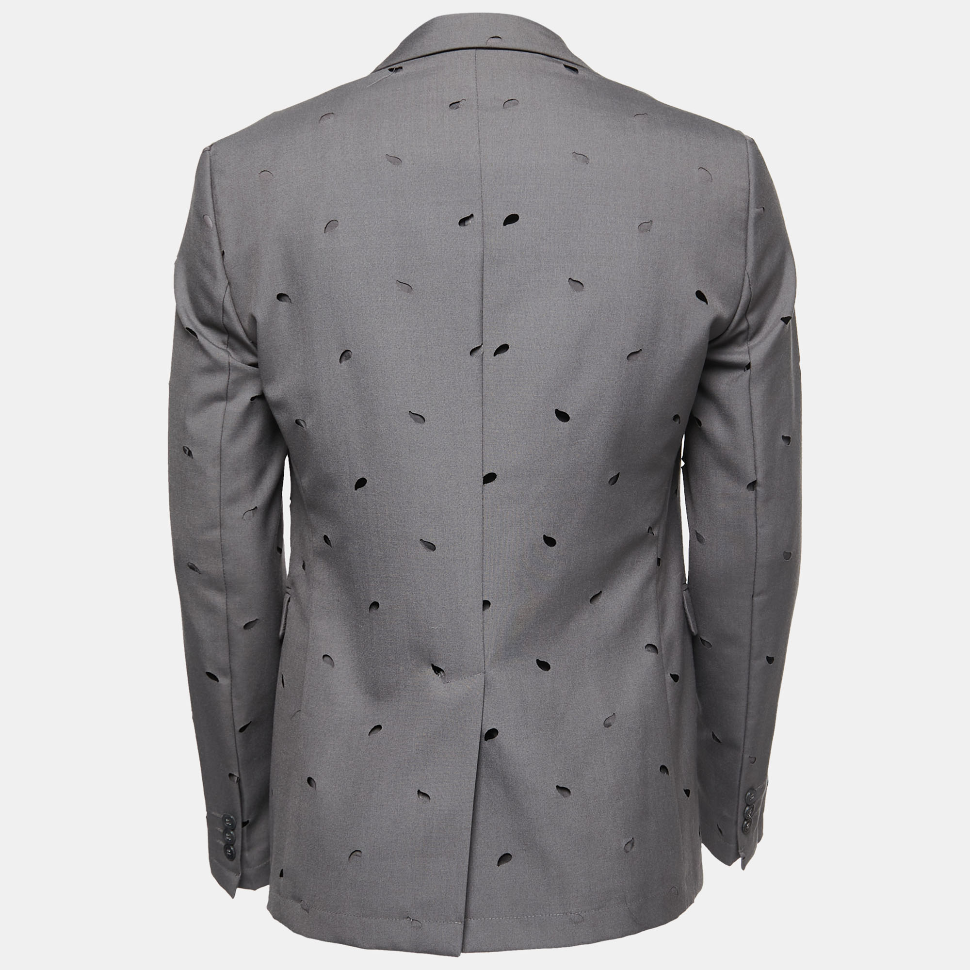 

Emporio Armani Grey Crepe Cut-Out Patterned Single-Breasted Blazer