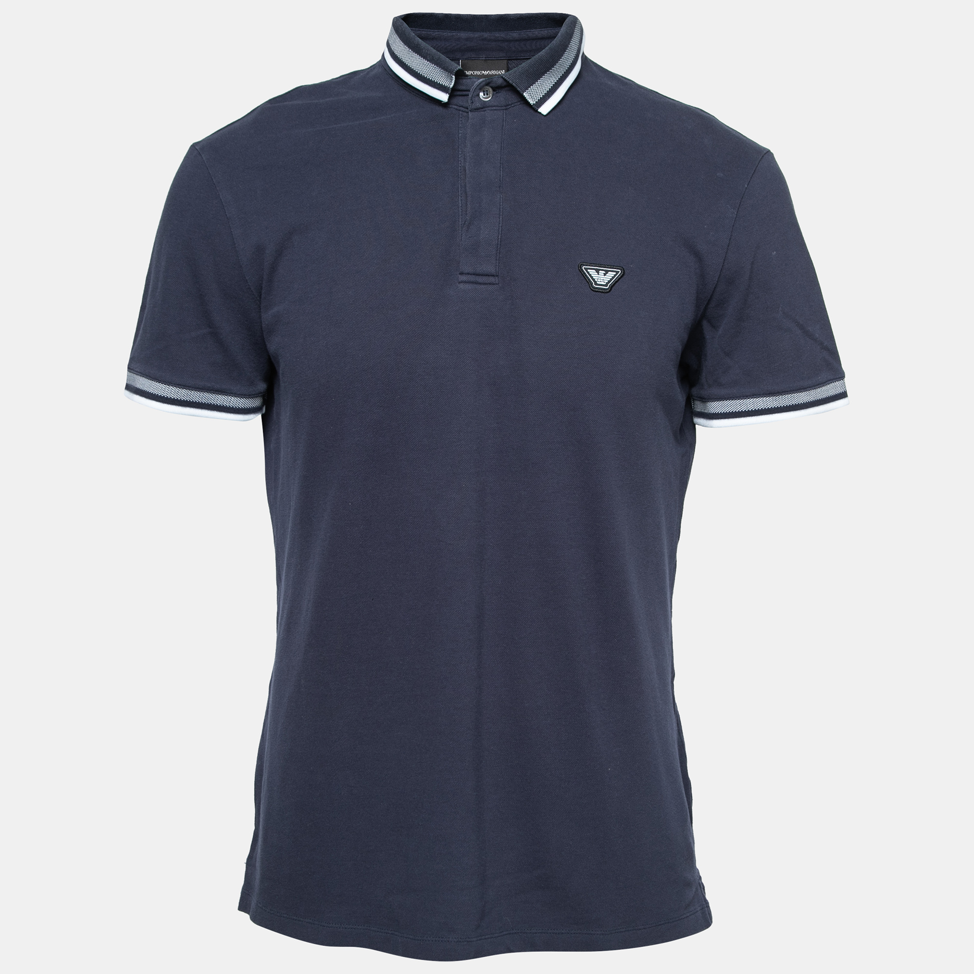 Pre-owned Emporio Armani Navy Blue Cotton Pique Polo T-shirt Xl