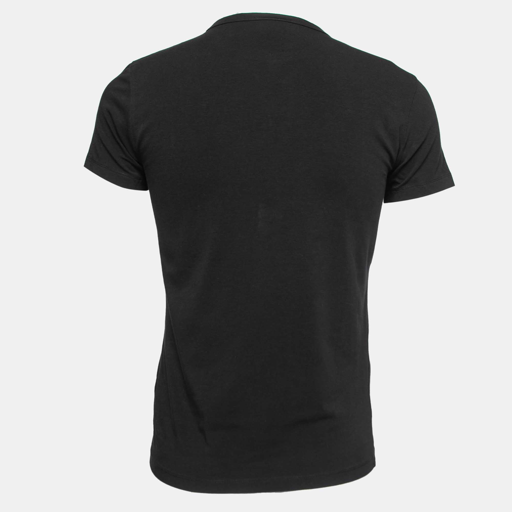 

Emporio Armani Black Logo Print Cotton Crew Neck T-Shirt