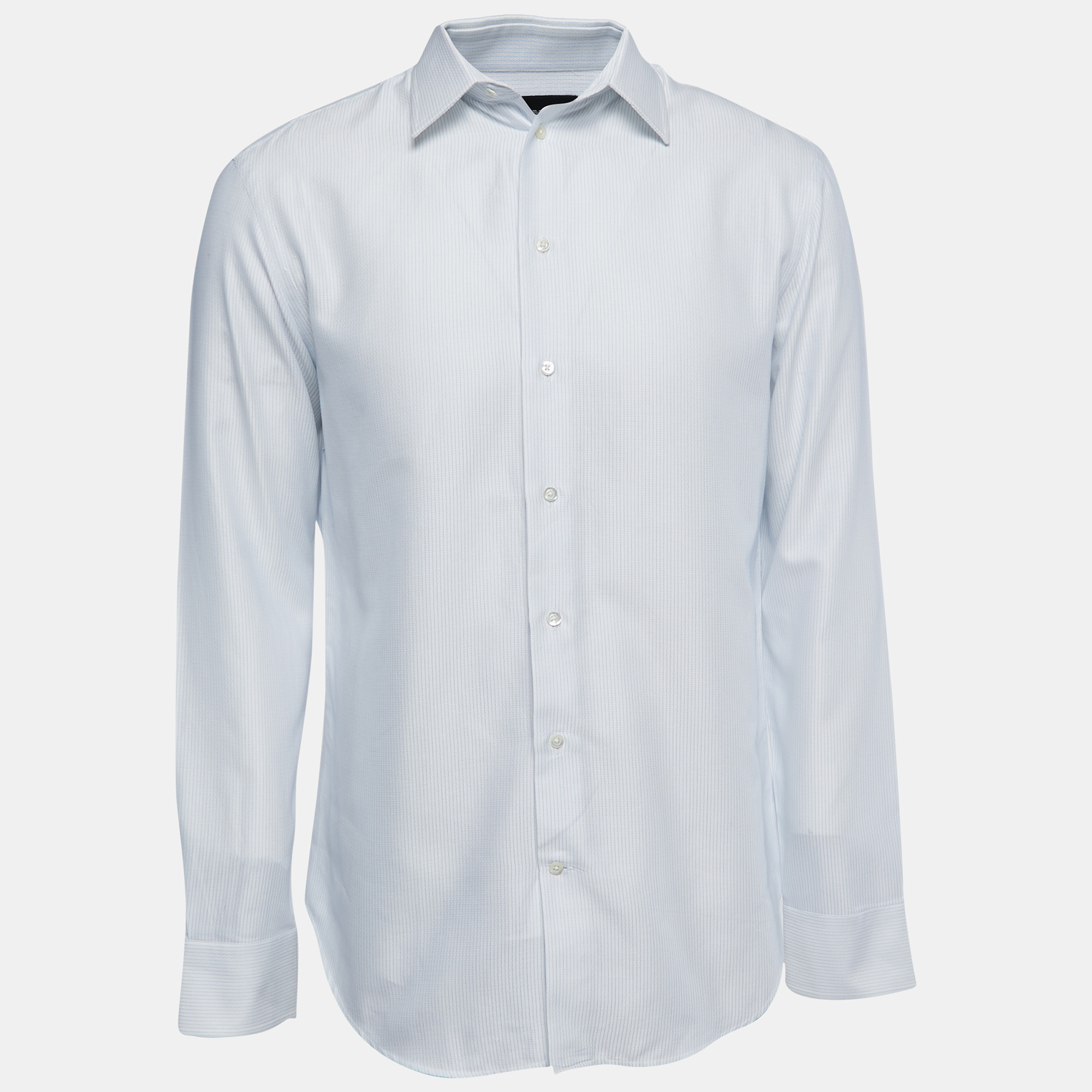 

Emporio Armani White Striped Cotton Button Front Modern Fit Full Sleeve Shirt