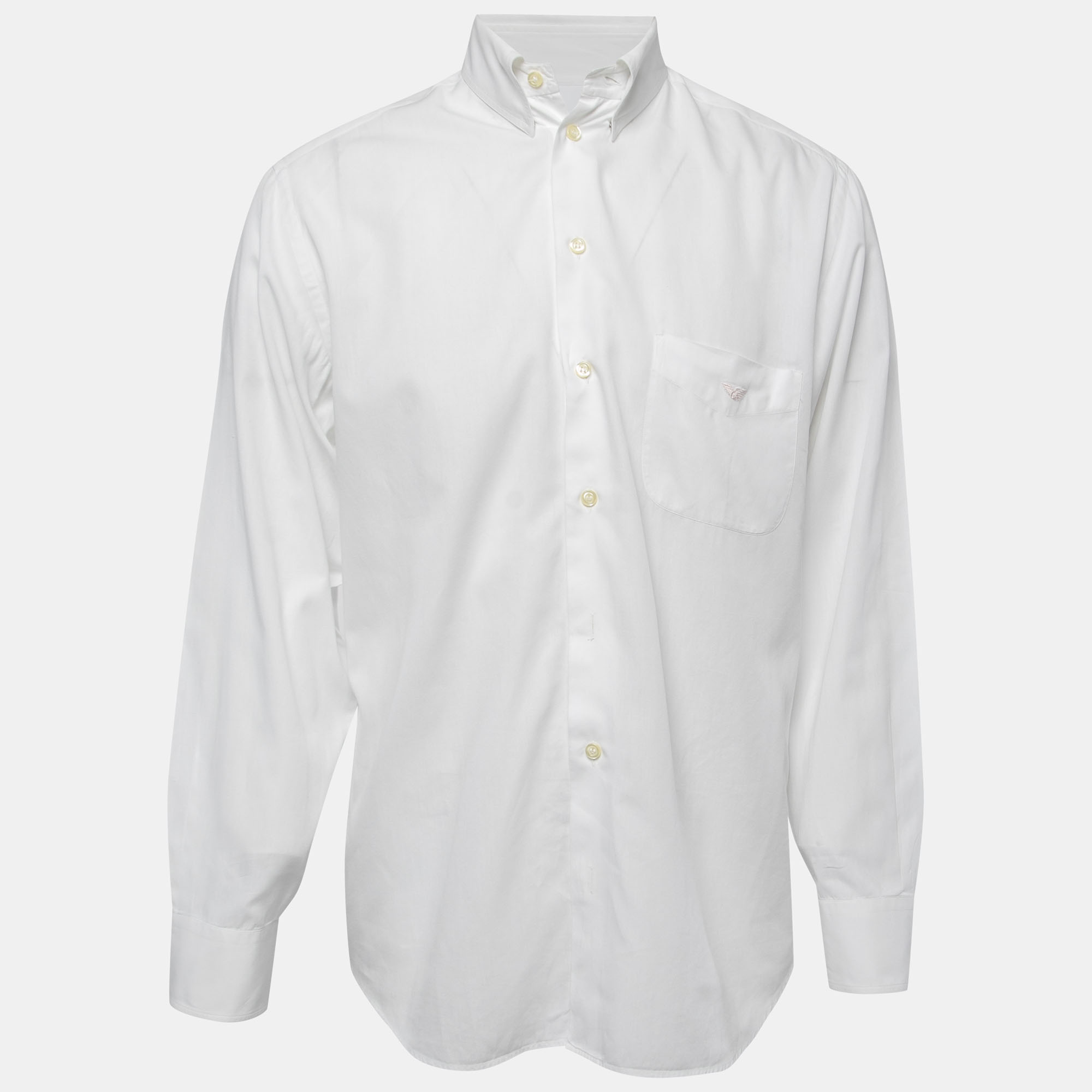 Pre-owned Emporio Armani White Cotton Button Down Full Sleeve Shirt M