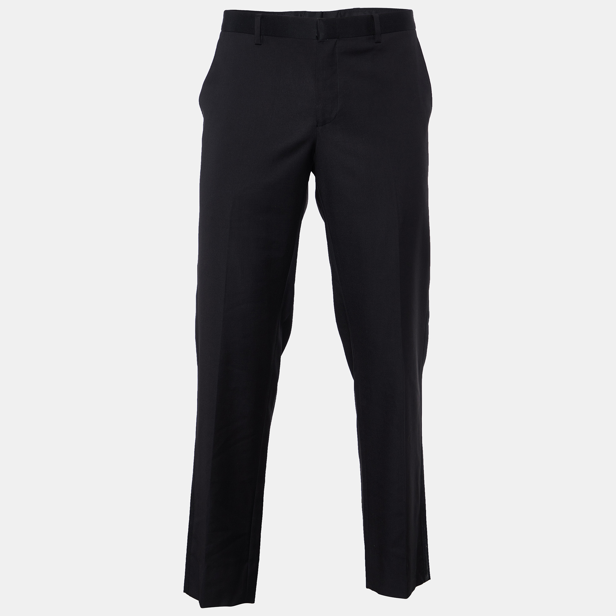 Pre-owned Emporio Armani Black Wool Contrast Waist Detail Pants Xxl