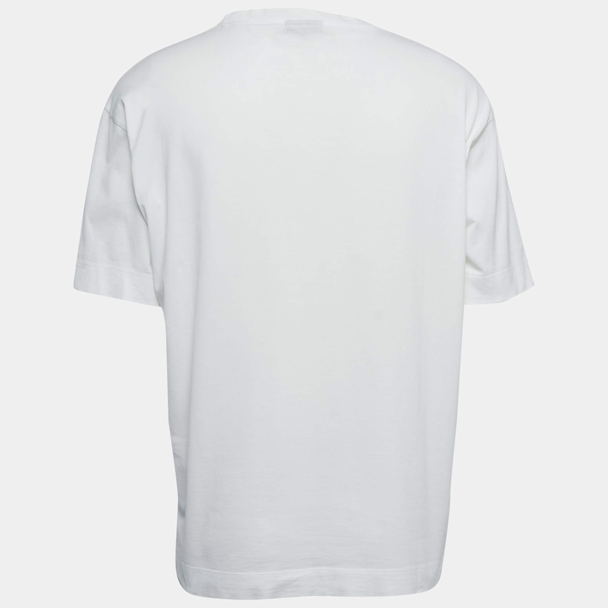

Emporio Armani White Logo Embroidered Cotton Crew Neck T-Shirt
