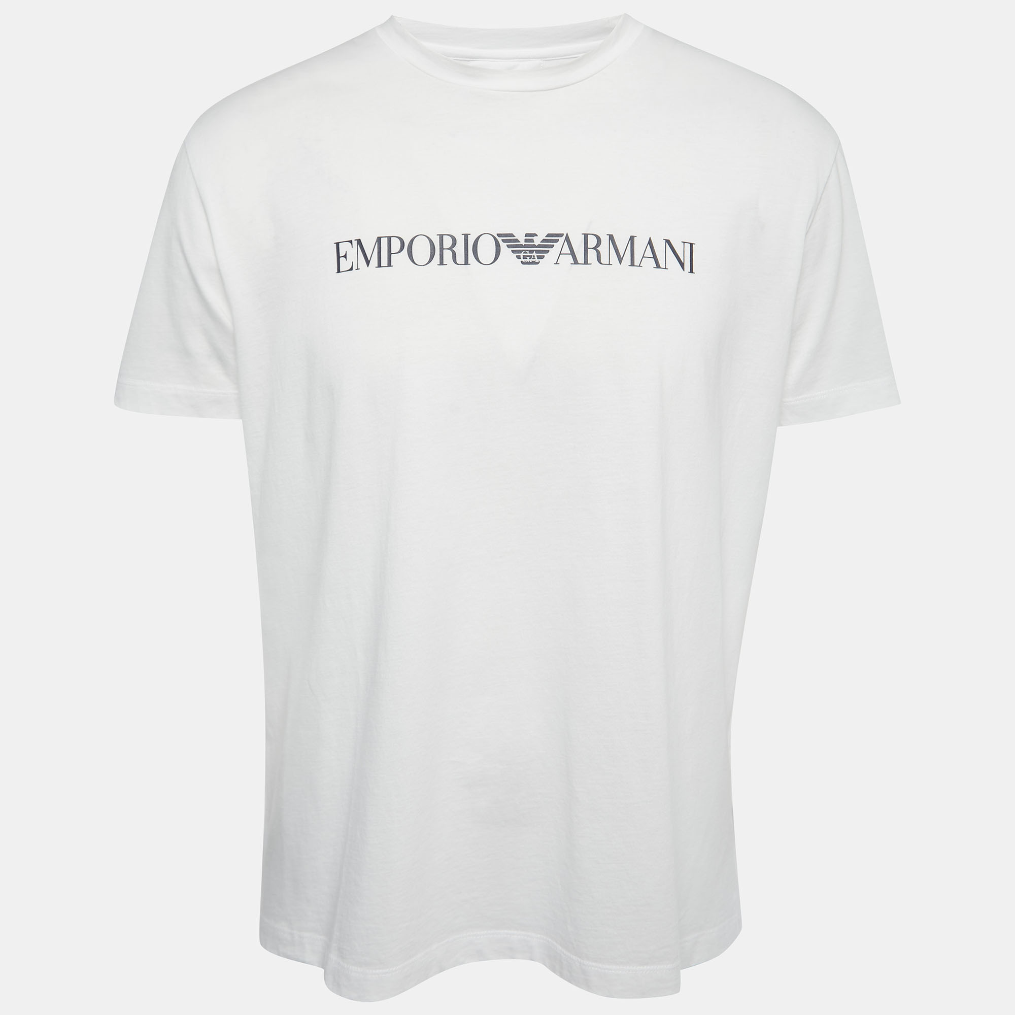 

Emporio Armani White Logo Print Cotton Crew Neck T-shirt