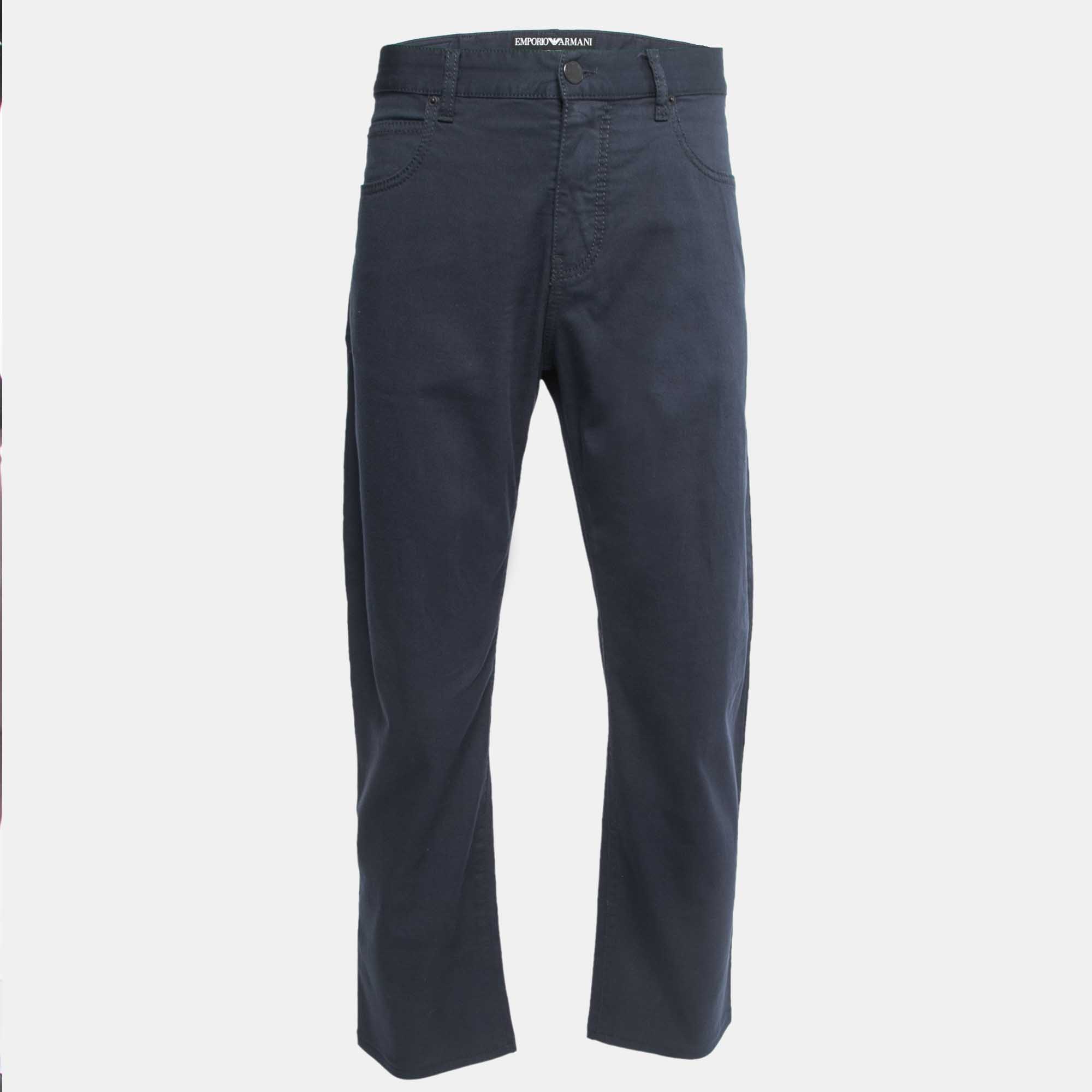 

Emporio Armani Navy Blue Cotton Regular Fit Trousers XXL