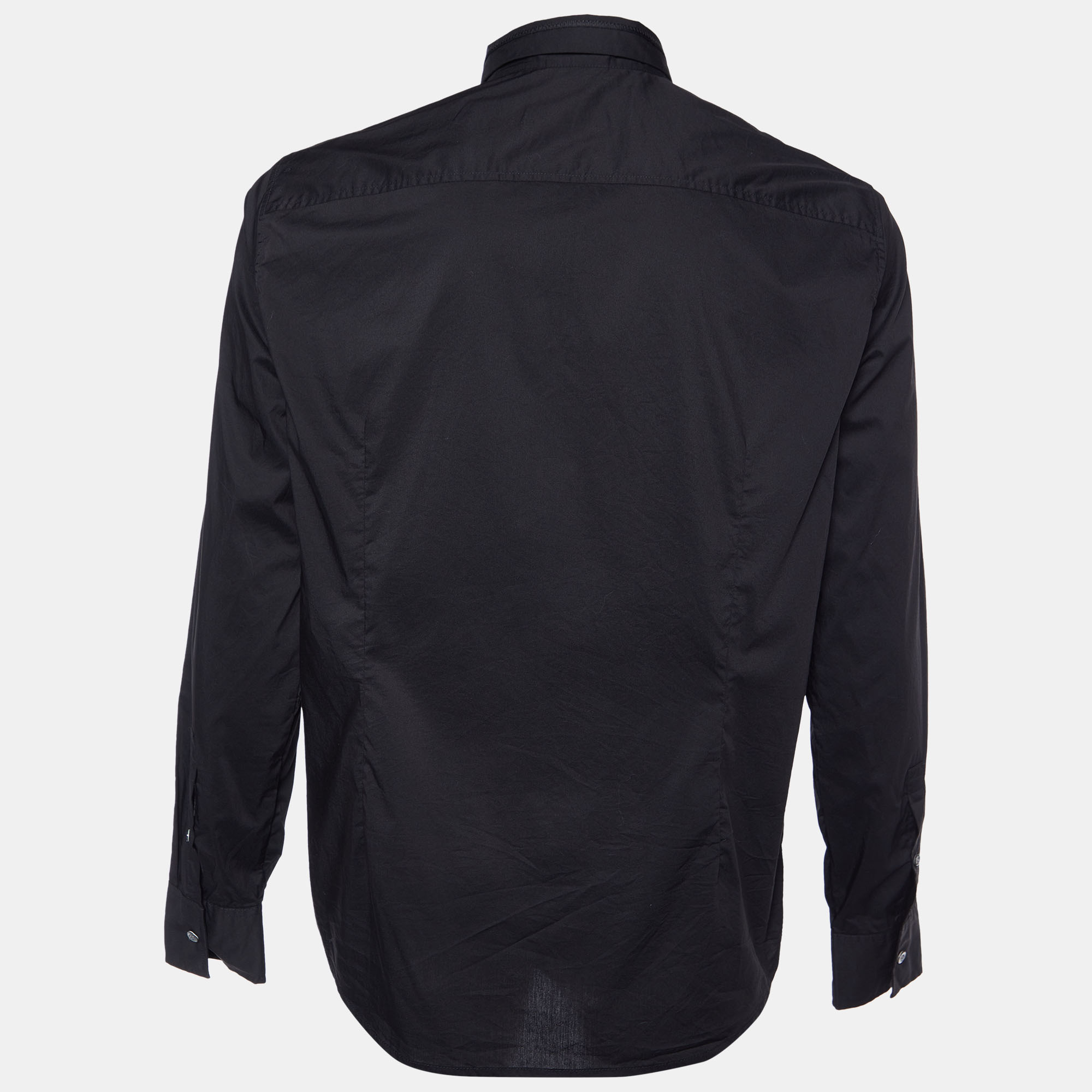 

Emporio Armani Black Cotton Logo Embroidered Shirt