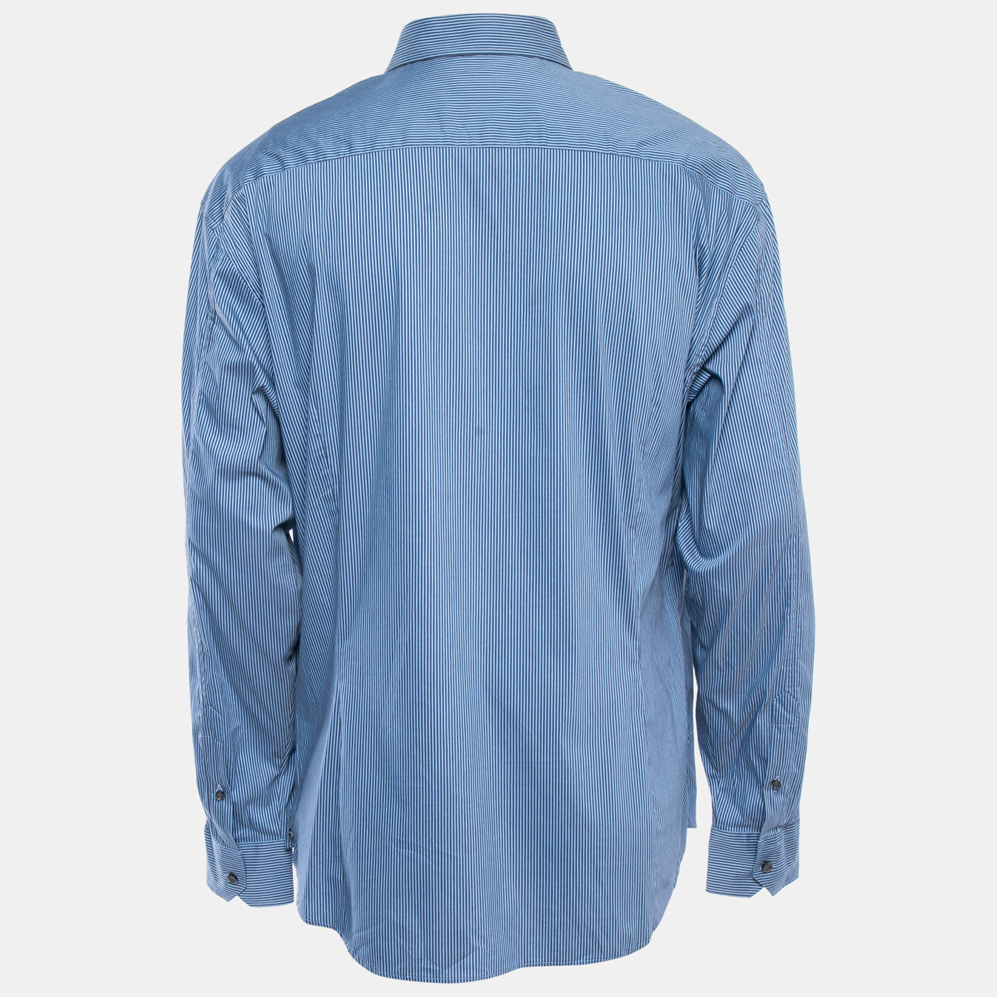 

Emporio Armani Blue Striped Cotton Button Front Full Sleeve Shirt