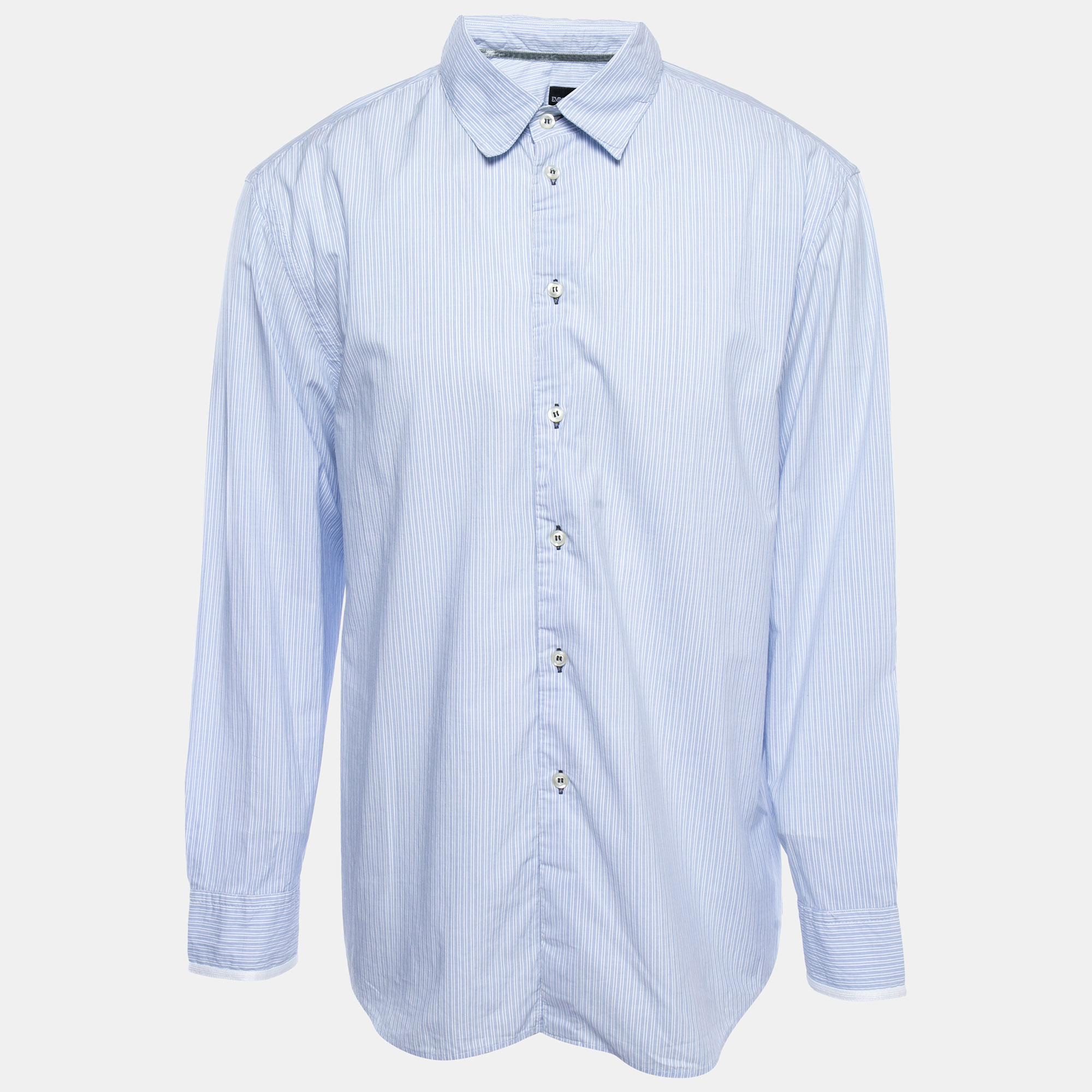 

Emporio Armani Blue Striped Cotton Button Front Full Sleeve Shirt XXL