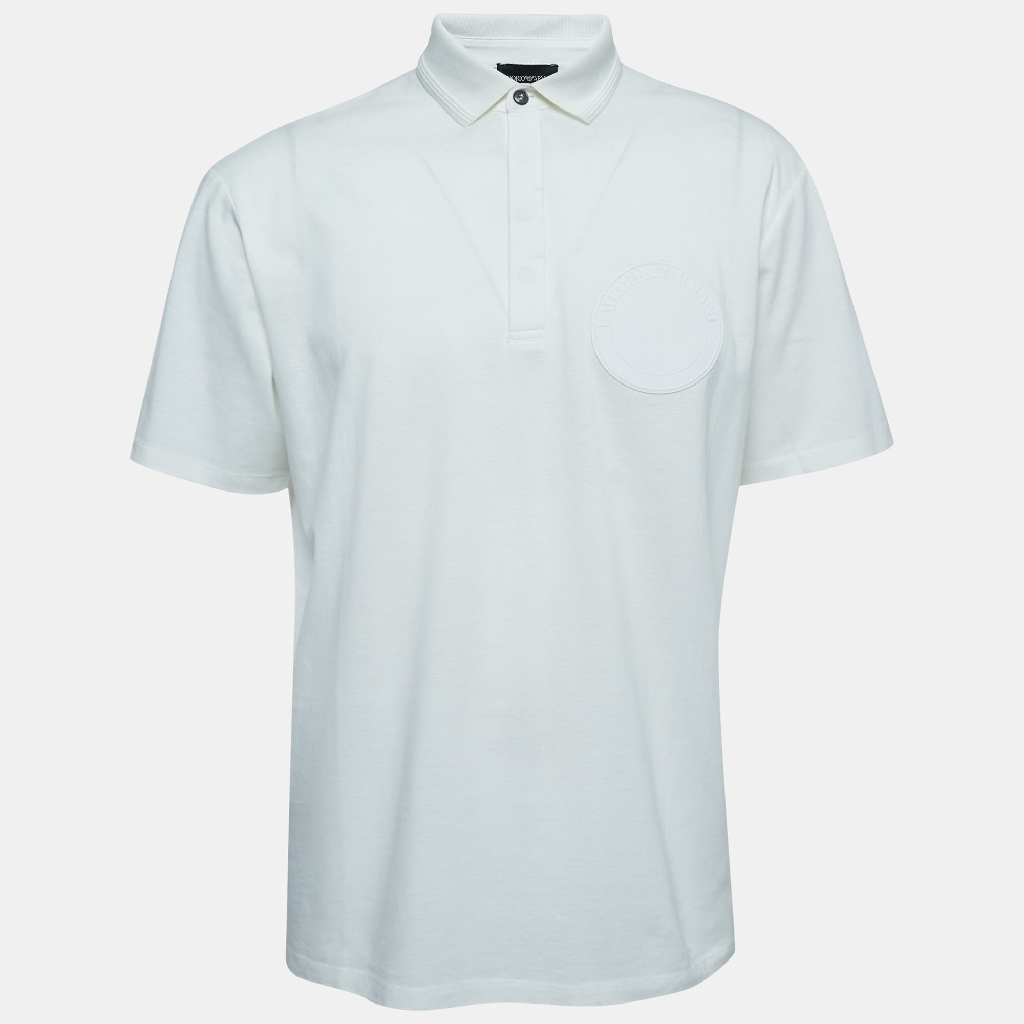 Pre-owned Emporio Armani White Cotton Pique Logo Patch Detailed Polo T-shirt Xl