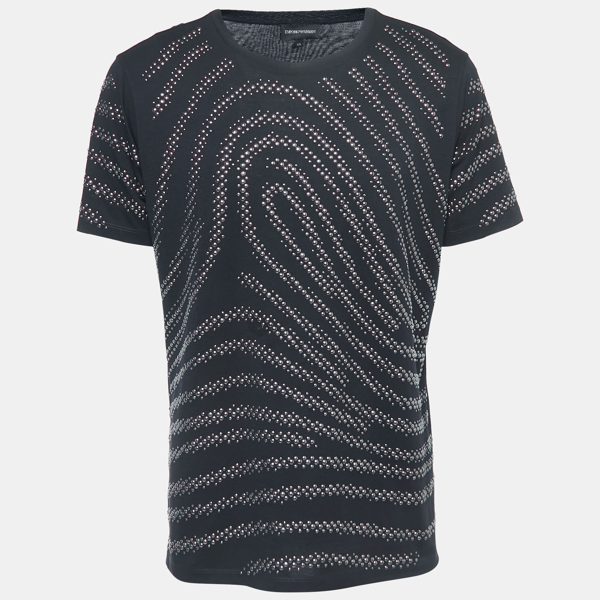 

Emporio Armani Black Studded Cotton Half Sleeve T-Shirt