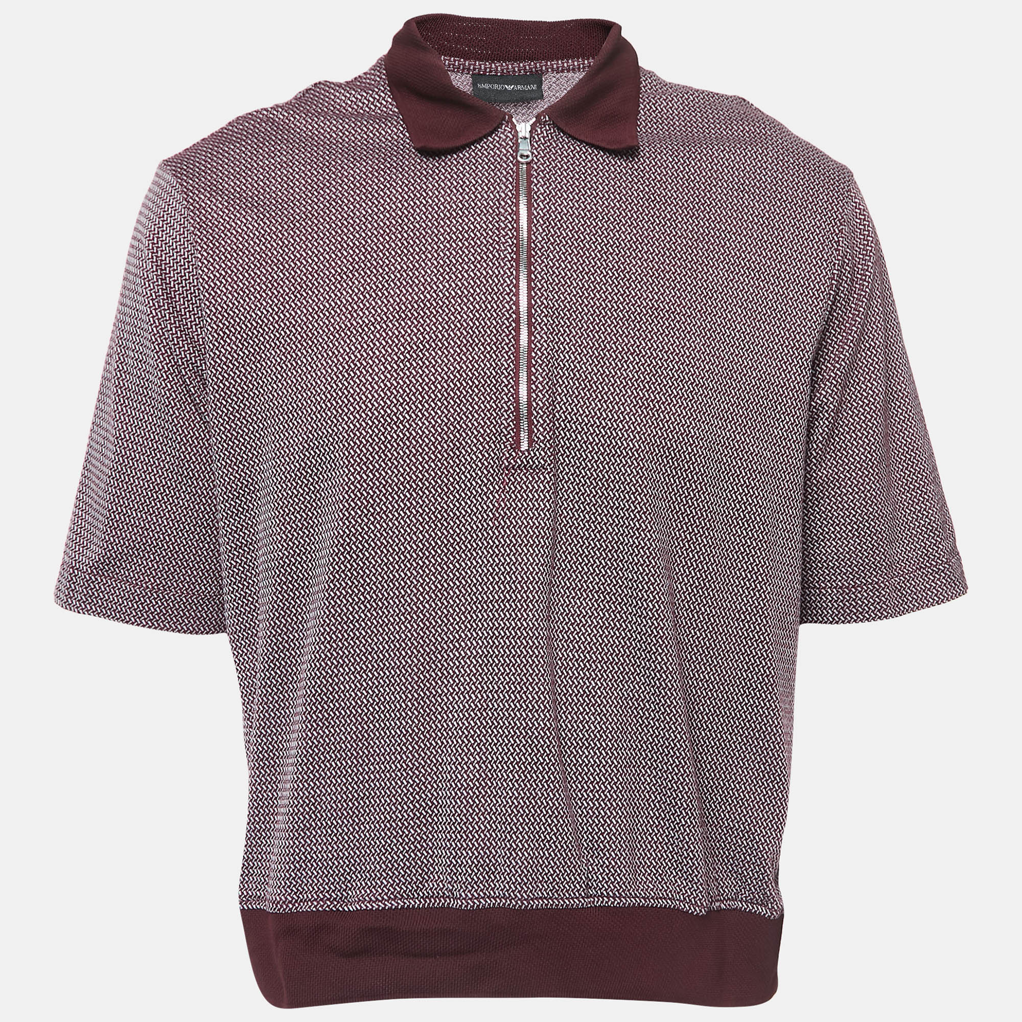 Pre-owned Emporio Armani Burgundy Patterned Cotton Polo T-shirt Xxl