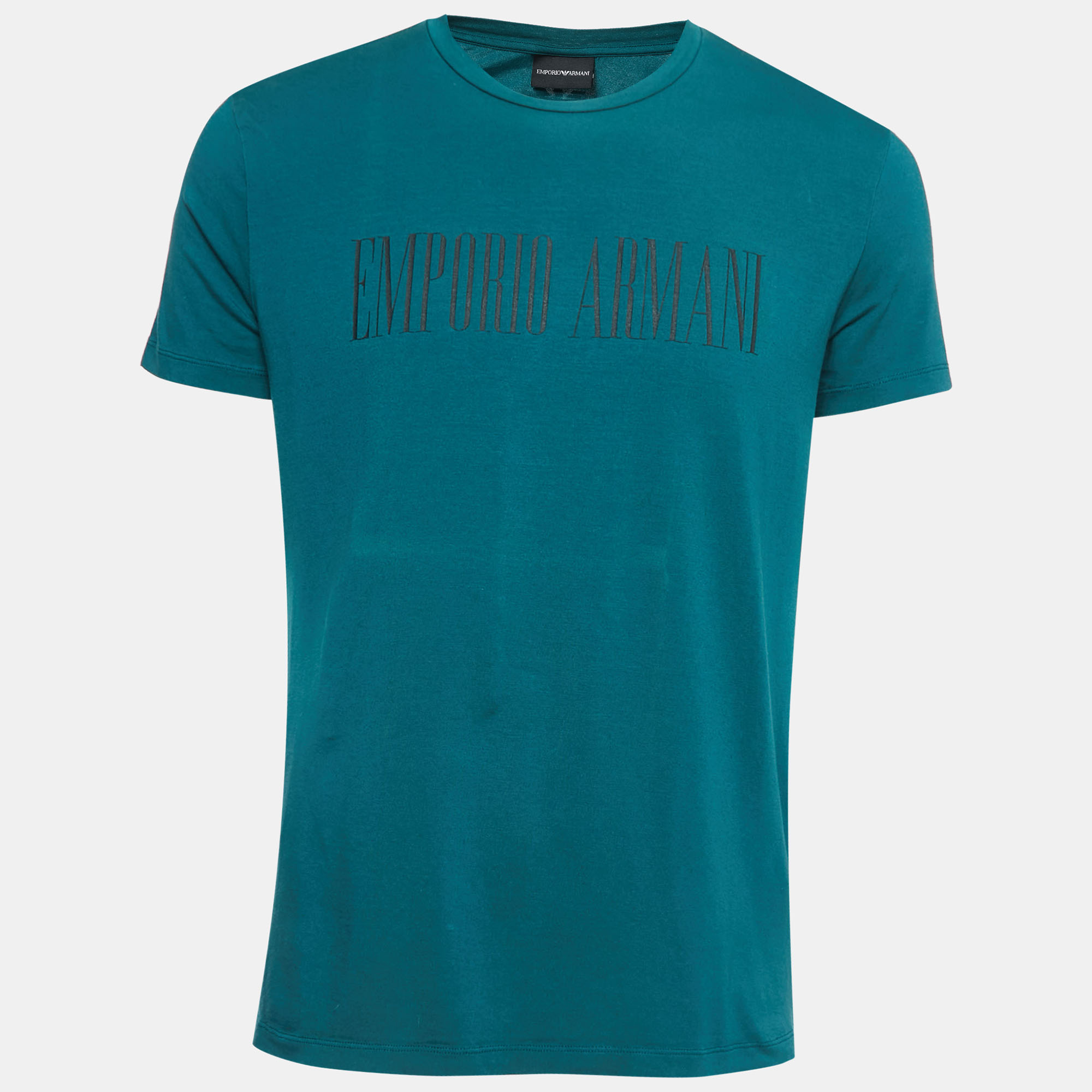 Pre-owned Emporio Armani Dark Green Logo Print Cotton Half Sleeve T-shirt Xxl