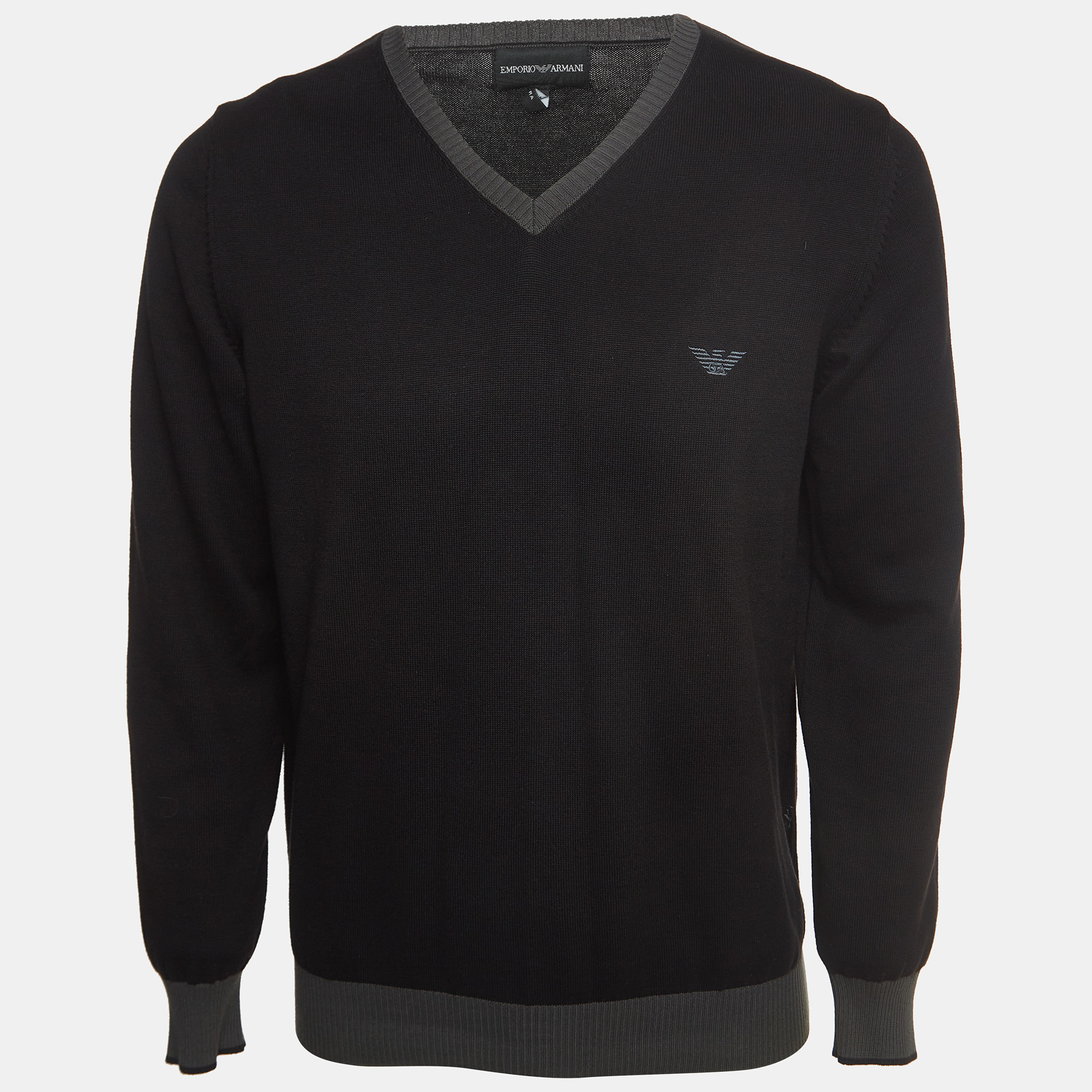 

Emporio Armani Black Cotton Knit V-Neck Sweater